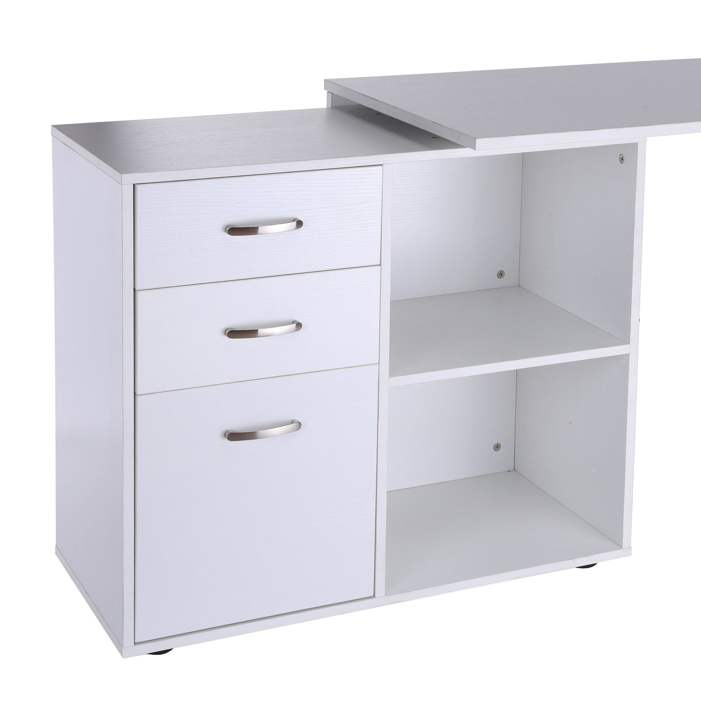 Home Office L Shape Computer Desk Workstation Drawer Shelf File Cabinet-White