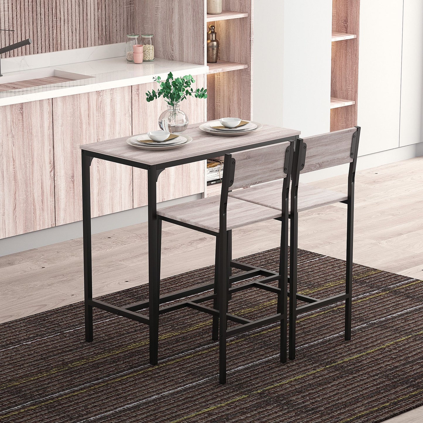 Metal Frame MDF Top Table & Bar Stool Set Black