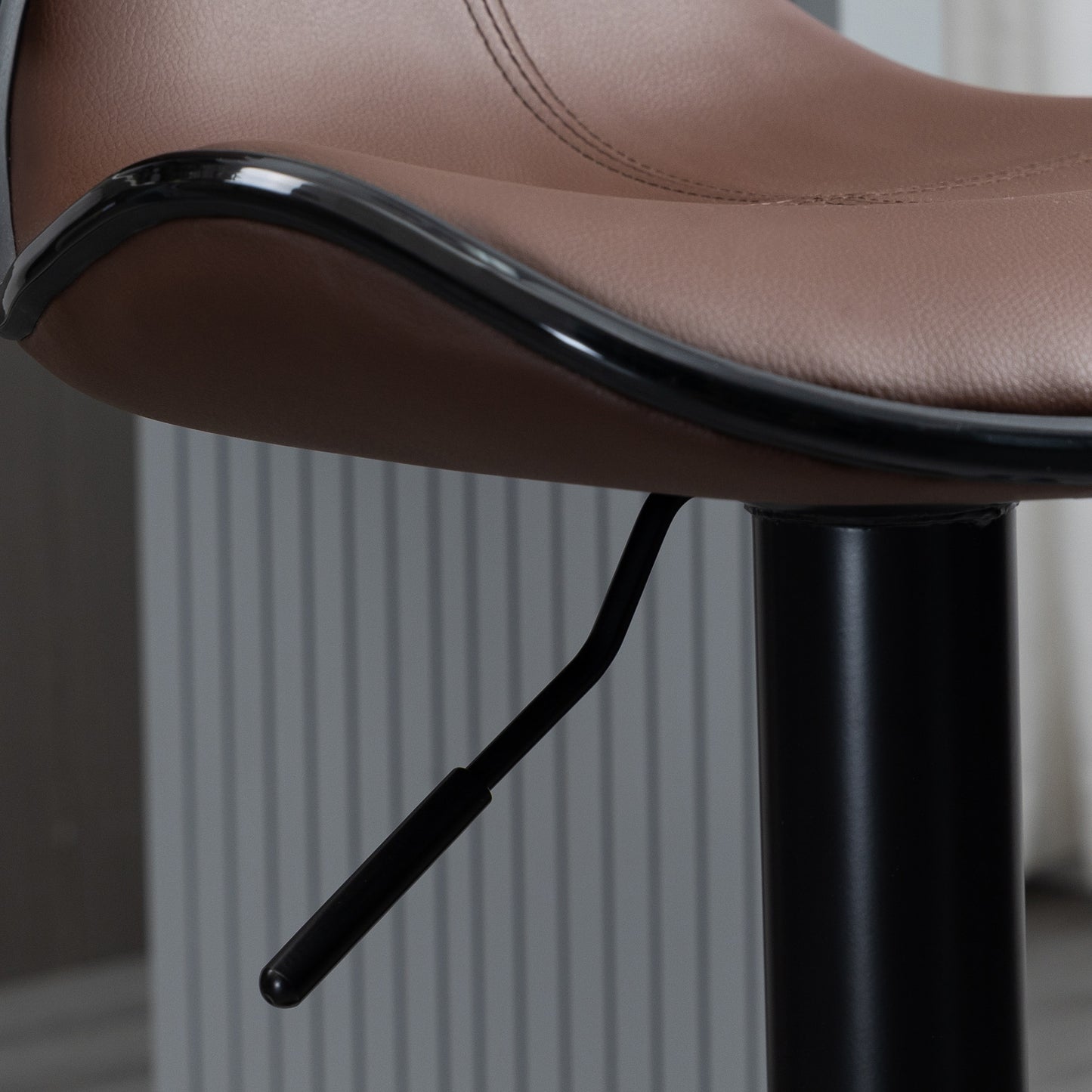 Set of 2, Barstools with Footrest and Backrest, Steel Frame Gas Lift Brown