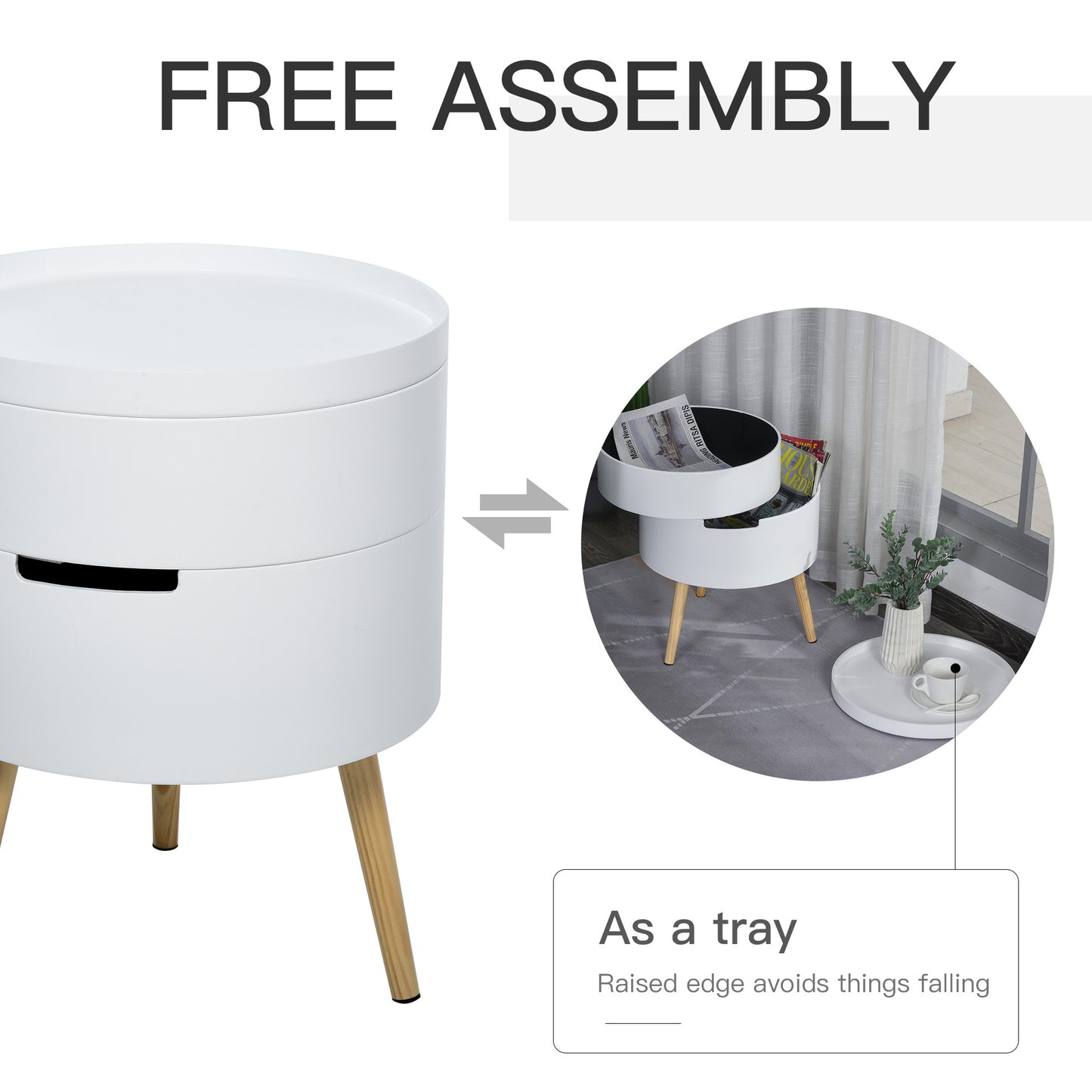 3-Part Side Coffee Table End Desk Night Stand Storage White