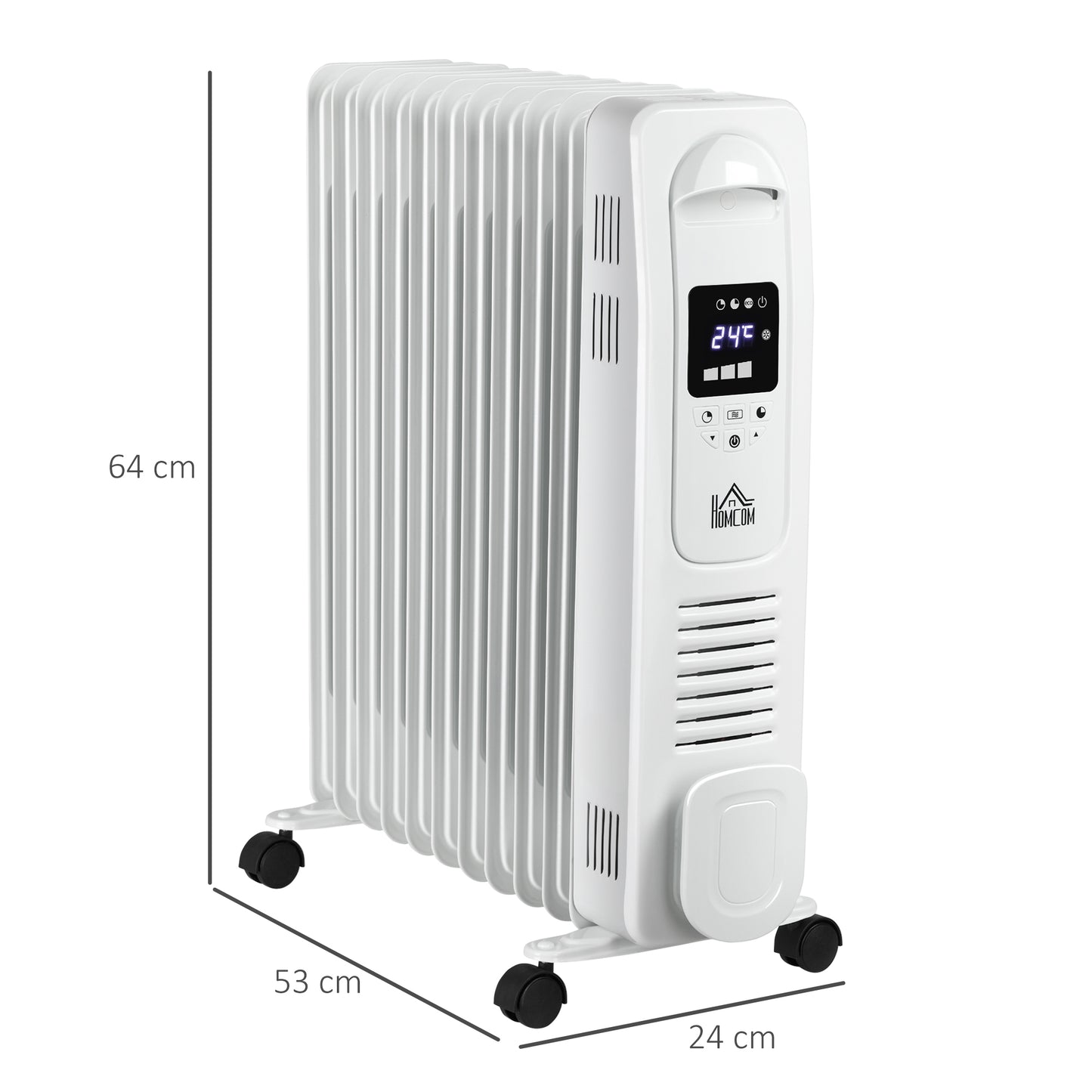 2720W Digital Oil Filled Radiator, 11 Fin, Timer, 3 Settings, Safety Off Remote
