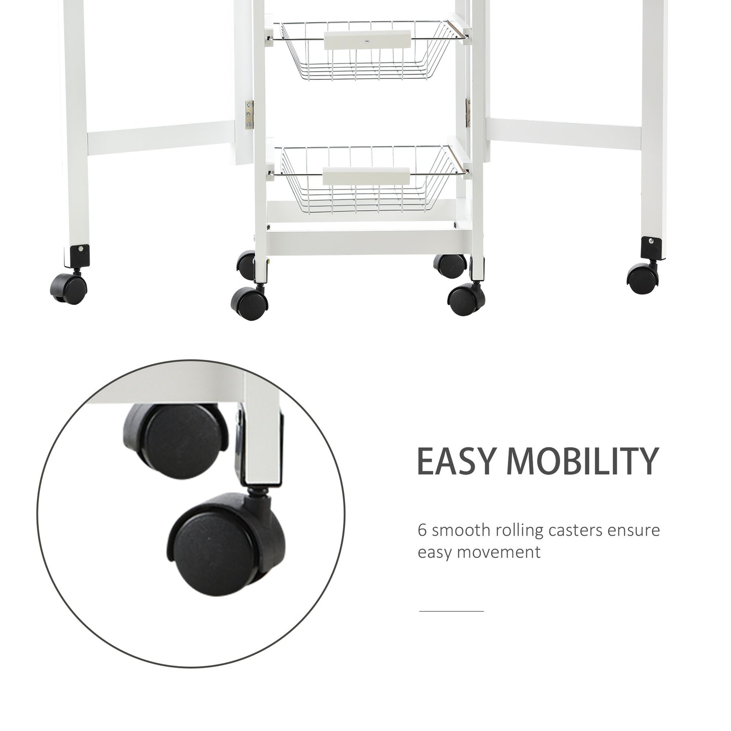 MDF Extendable Kitchen Island Trolley White