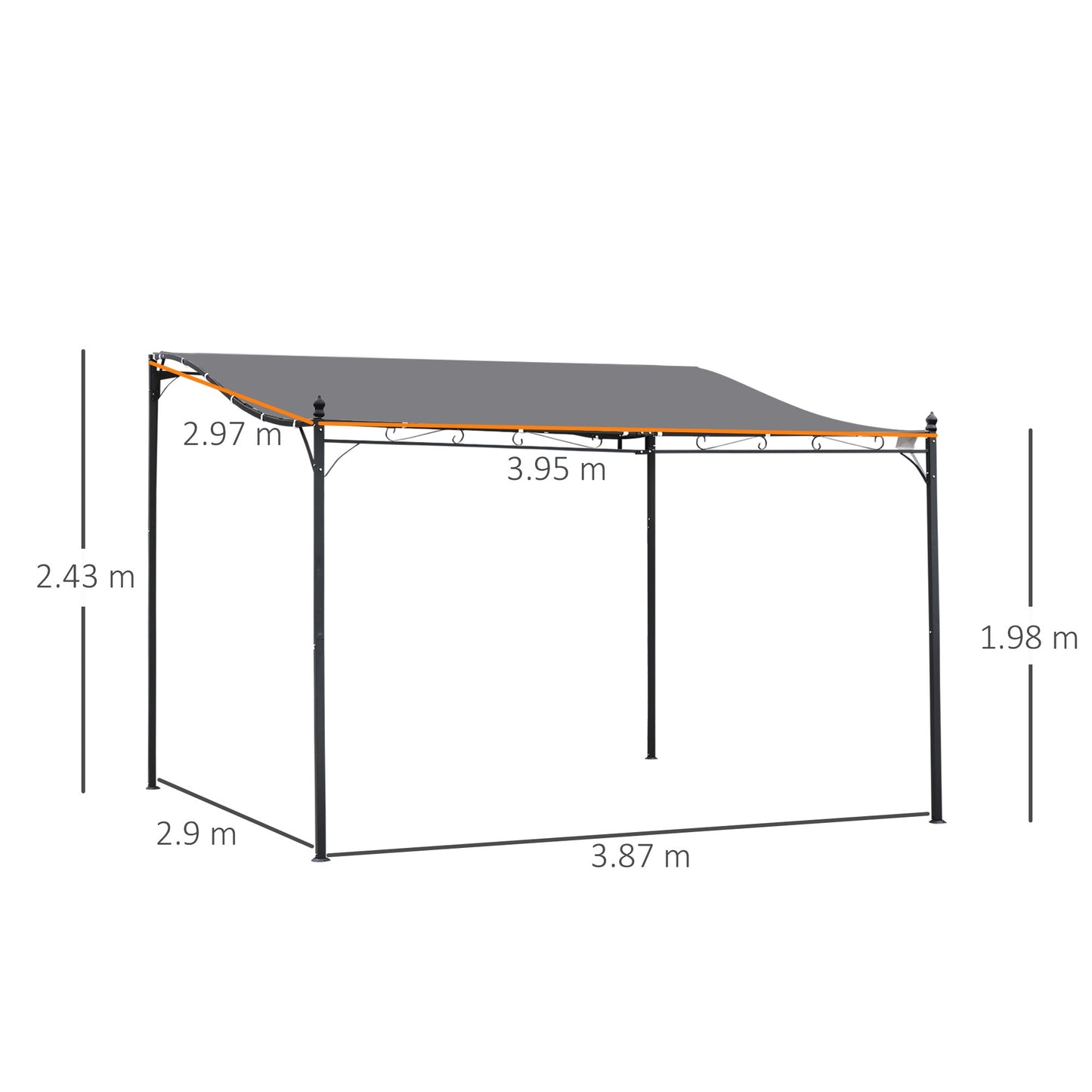 4x3 M Canopy Metal Wall Gazebo  Grey