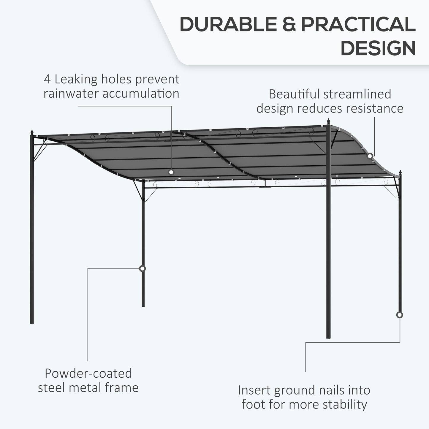 4x3 M Canopy Metal Wall Gazebo  Grey