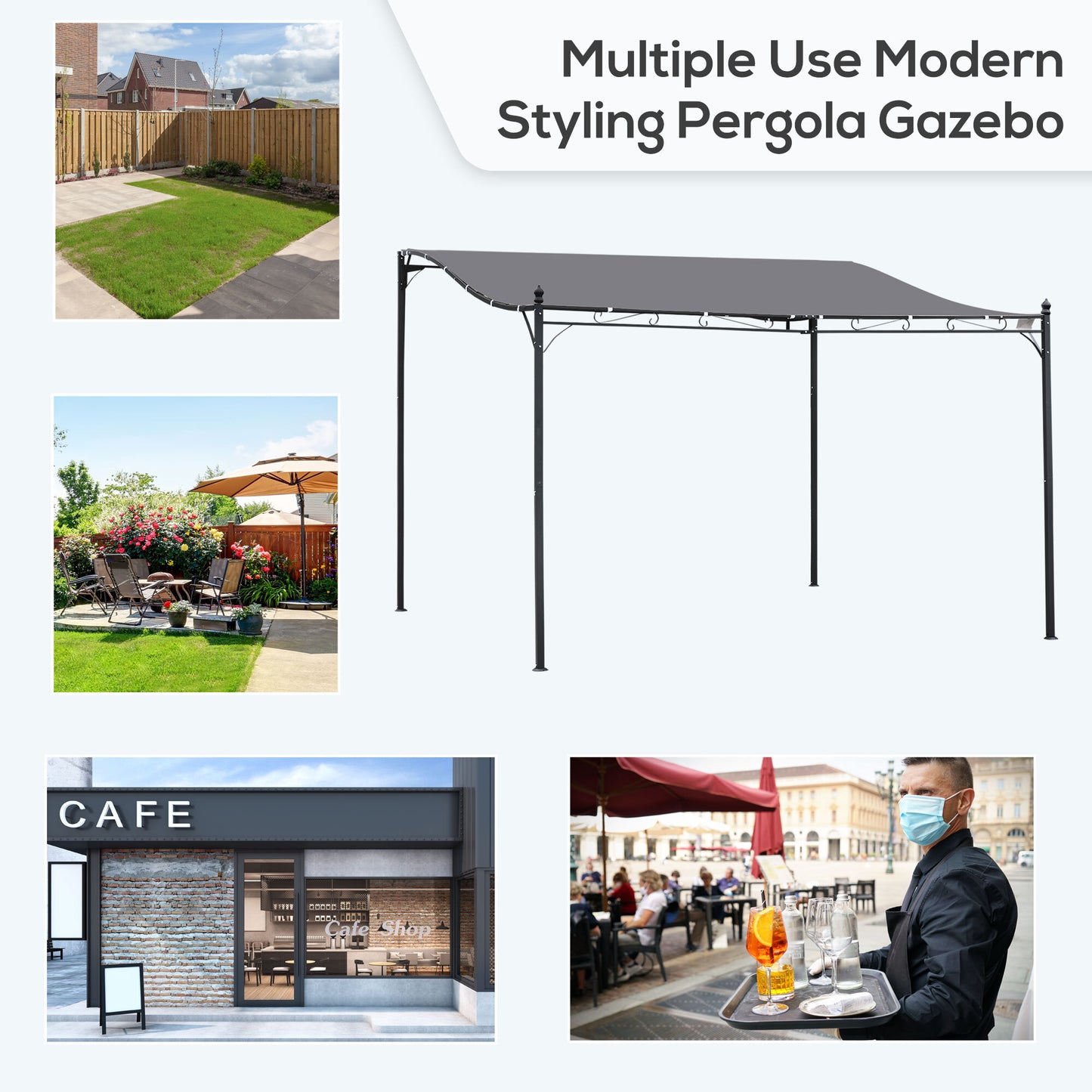 4x3 M Canopy Metal Wall Gazebo  Grey