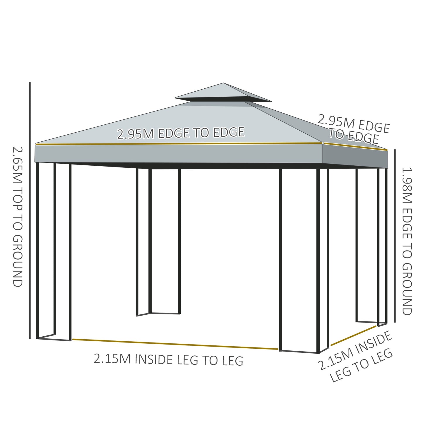 3x3m Garden Metal Gazebo Marquee Patio Wedding Party Dark Grey