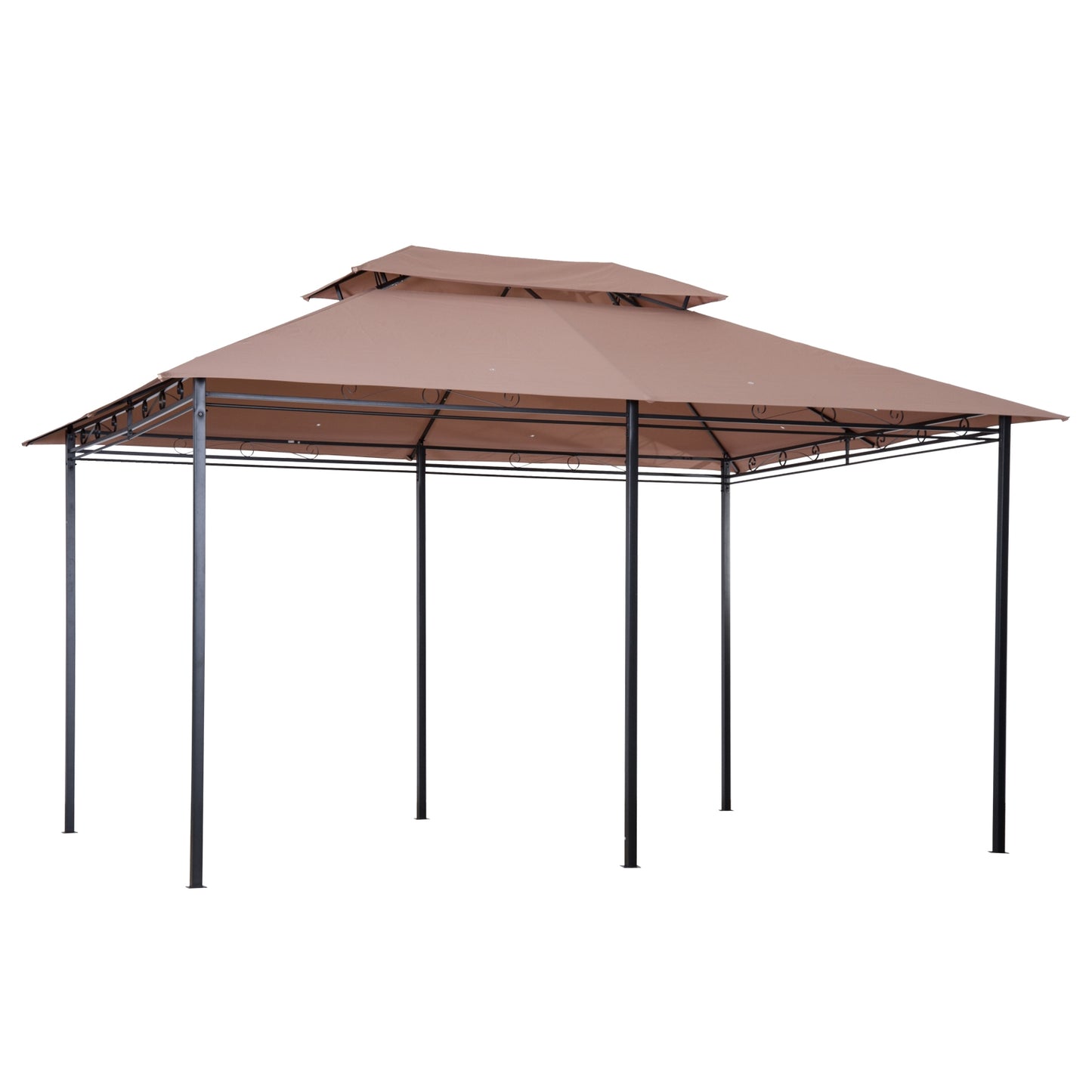 Outsunny 4m x 3m Pavilion Steel Frame Garden Gazebo Khaki