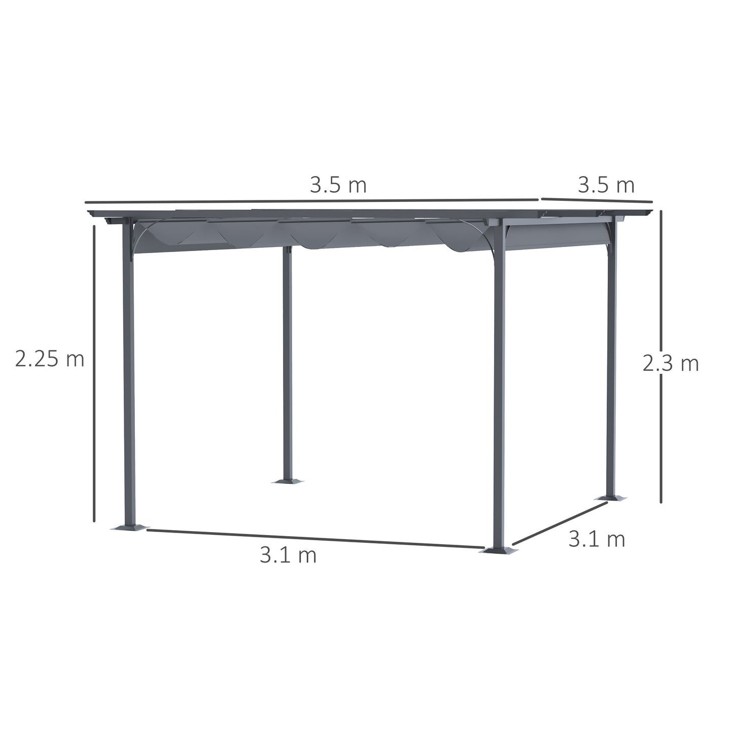 3.5M X 3.5M Metal Pergola Gazebo Awning Retractable Canopy Grey Steel ,