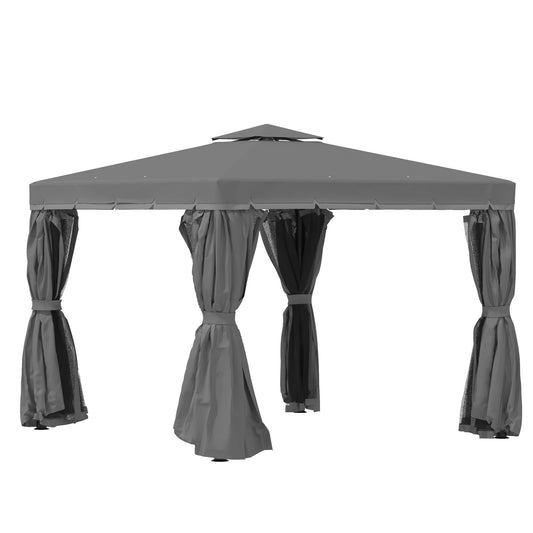 3 x 3m Gazebo Canopy 2 Tier Roof, Mosquito Net, Aluminum, Dark Grey