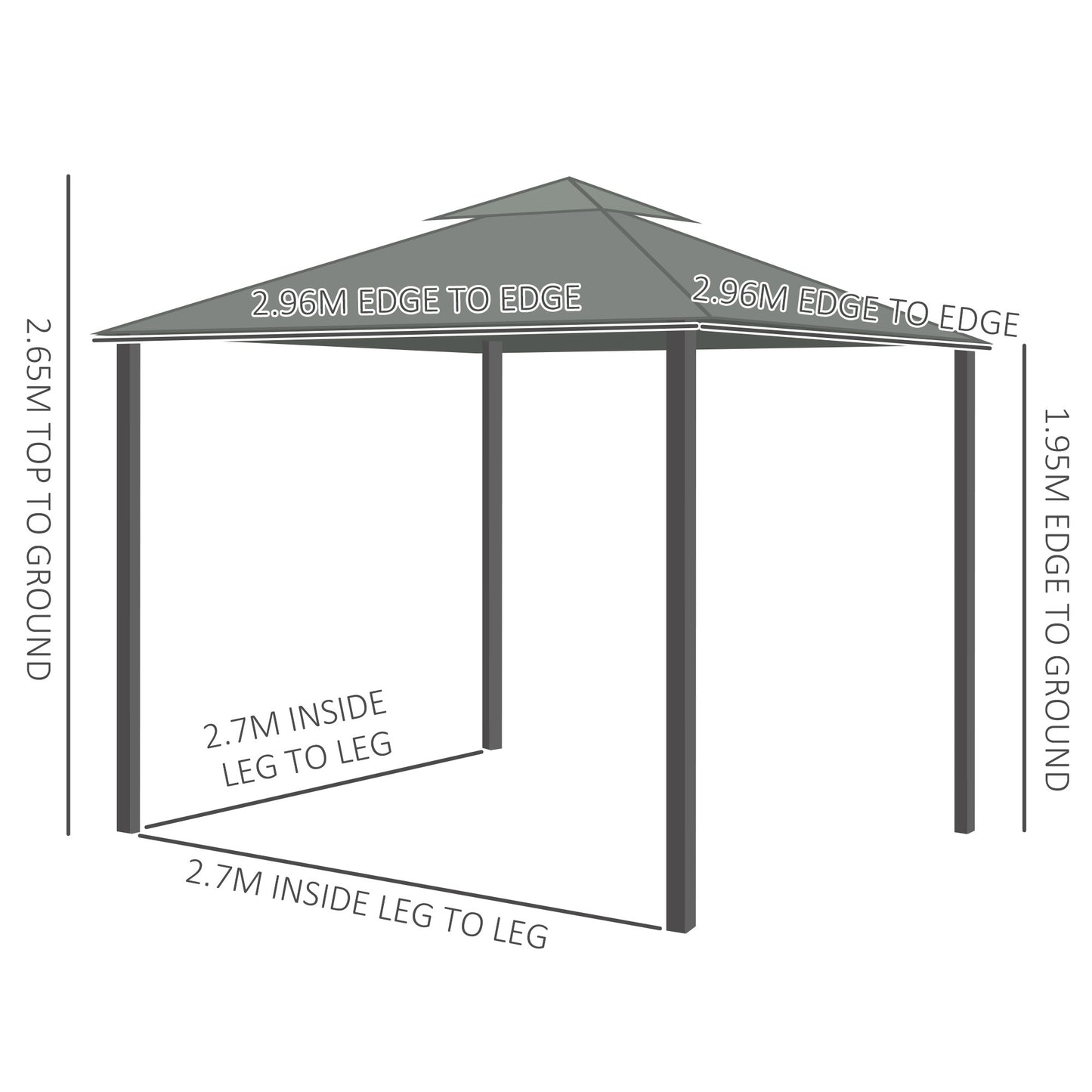 3 x 3m Gazebo Canopy 2 Tier Roof, Mosquito Net, Aluminum, Dark Grey