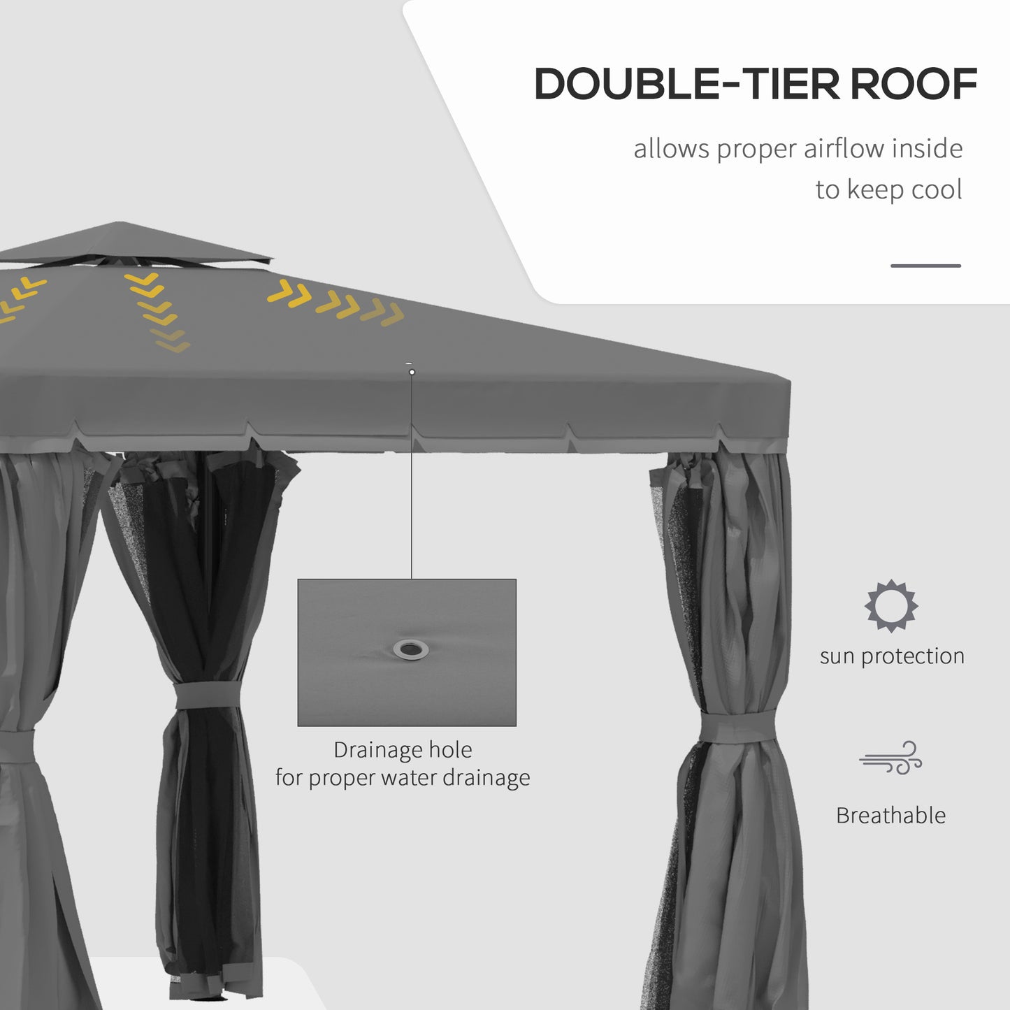 3 x 3m Gazebo Canopy 2 Tier Roof, Mosquito Net, Aluminum, Dark Grey