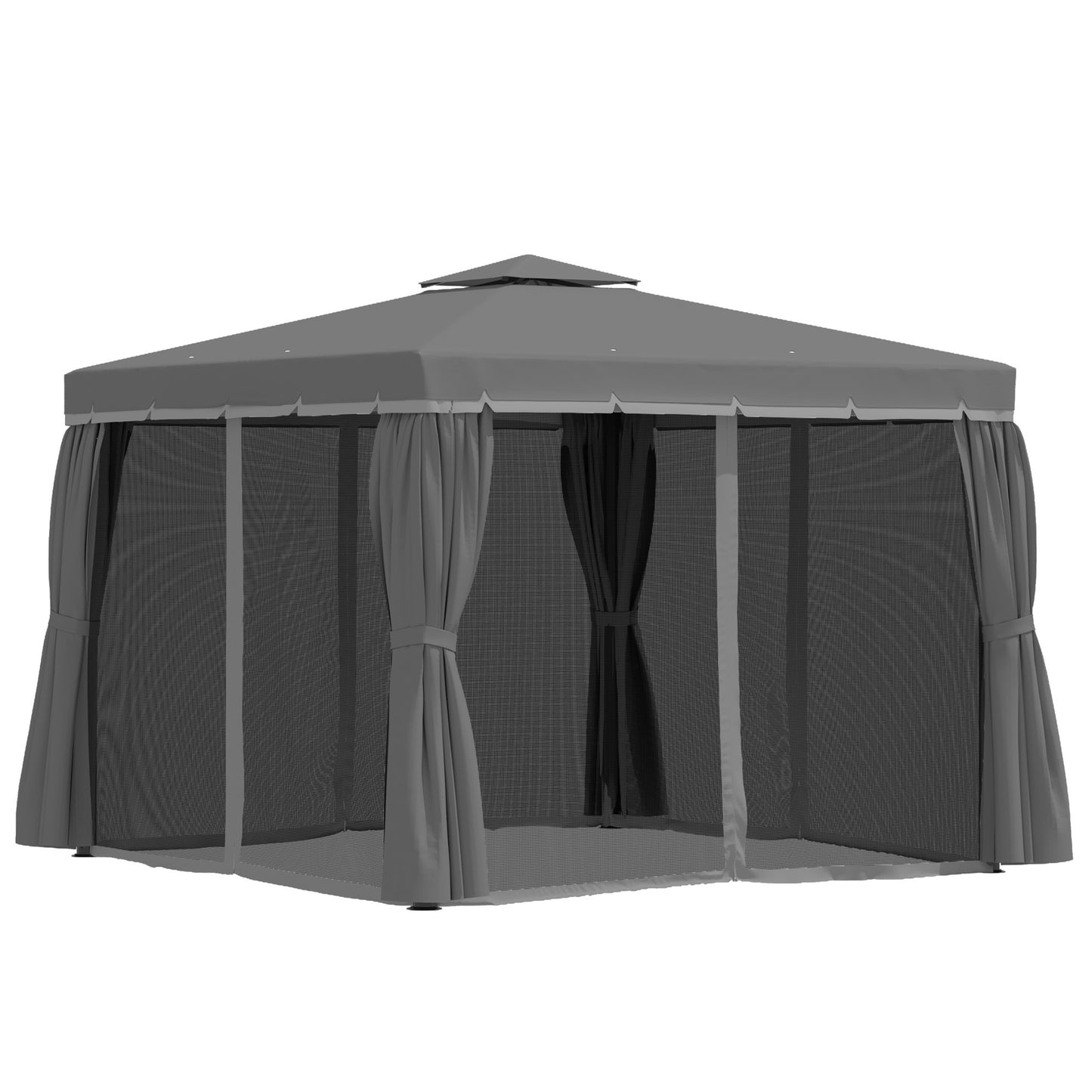 3 x 3m Gazebo Canopy 2 Tier Roof, Mosquito Net, Aluminum, Dark Grey