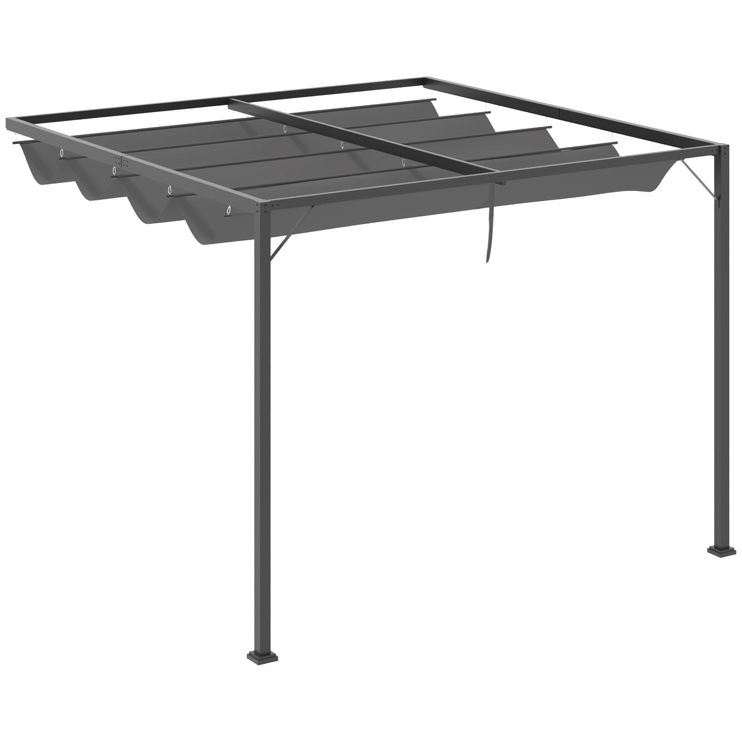 3x3m Pergola Retractable Canopy Wall Mounted Gazebo Sun Shade, Grey