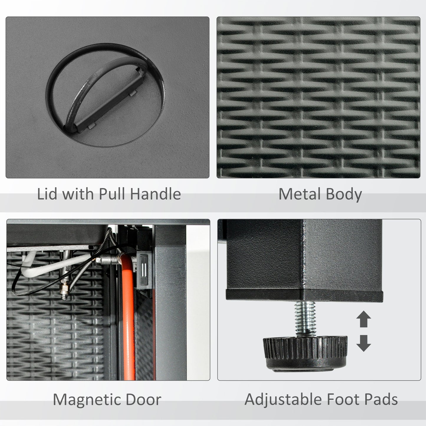 Square Propane Gas Fire Pit Table Rattan Smokeless Patio Heater Lava Rocks & Lid