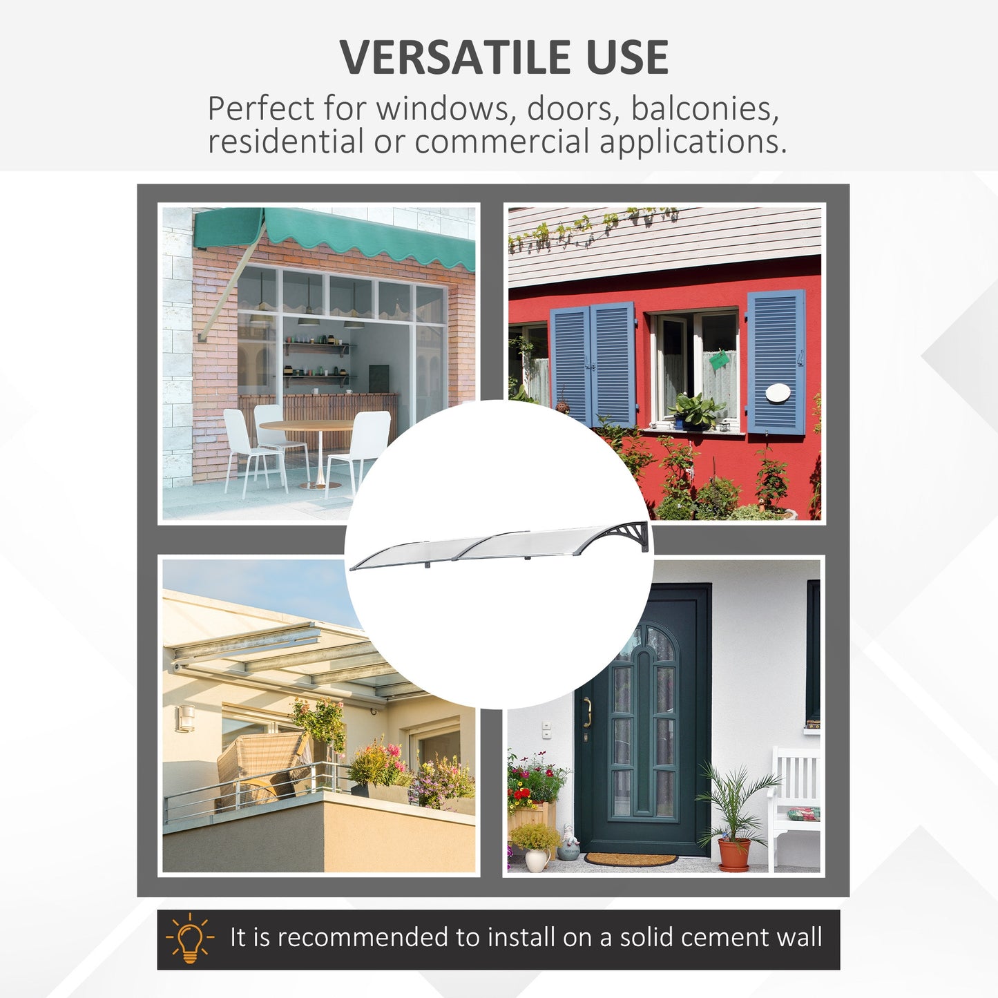 Door Canopy Awning Outdoor Window Rain Shelter Cover Clear