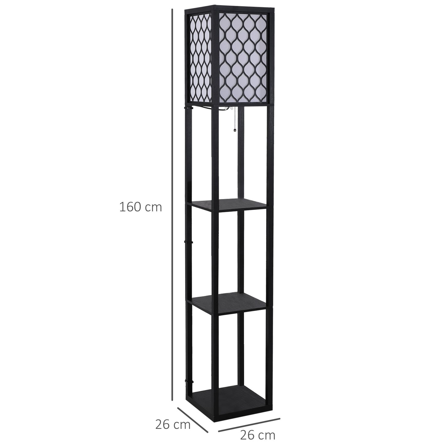 Shelf Floor Lamp W/4-tier Open Shelves Wooden, 26L x 26W x 160Hcm-Black/White