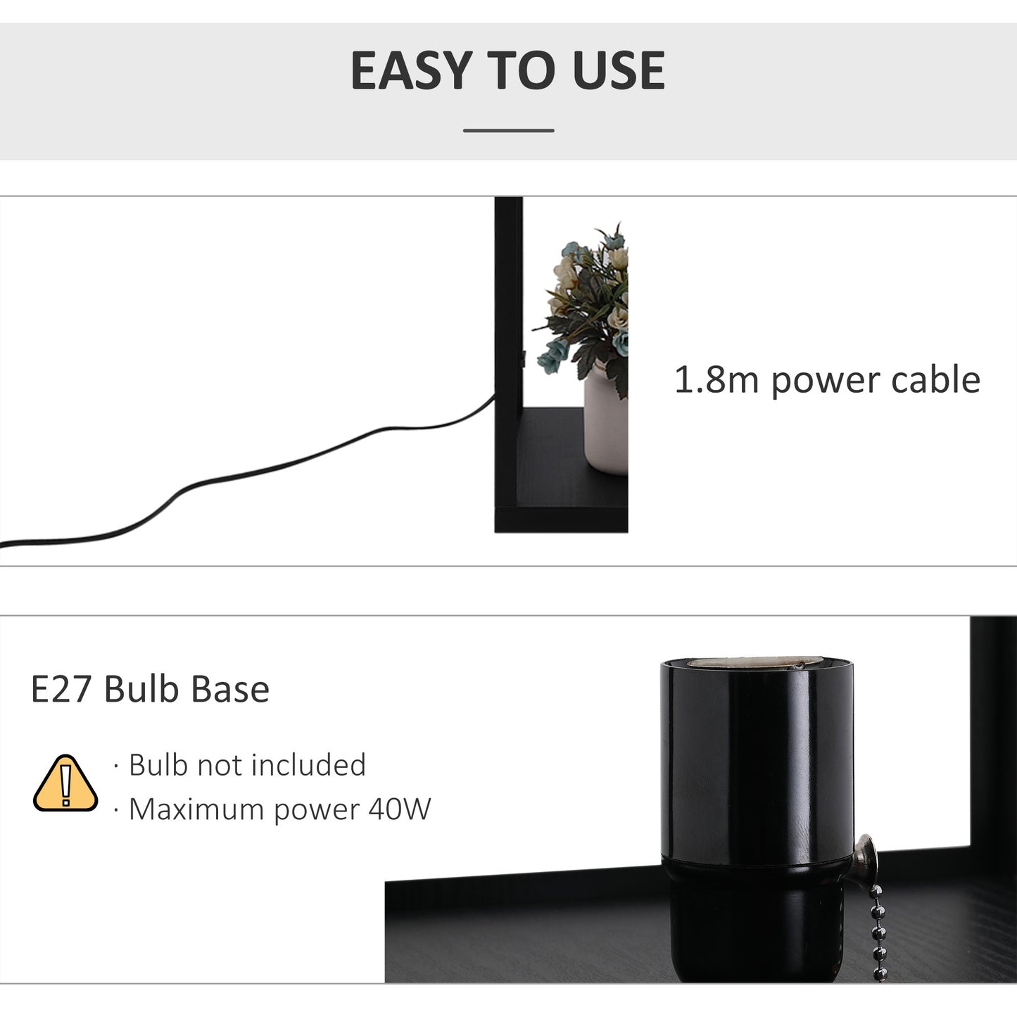 Shelf Floor Lamp W/4-tier Open Shelves Wooden, 26L x 26W x 160Hcm-Black/White
