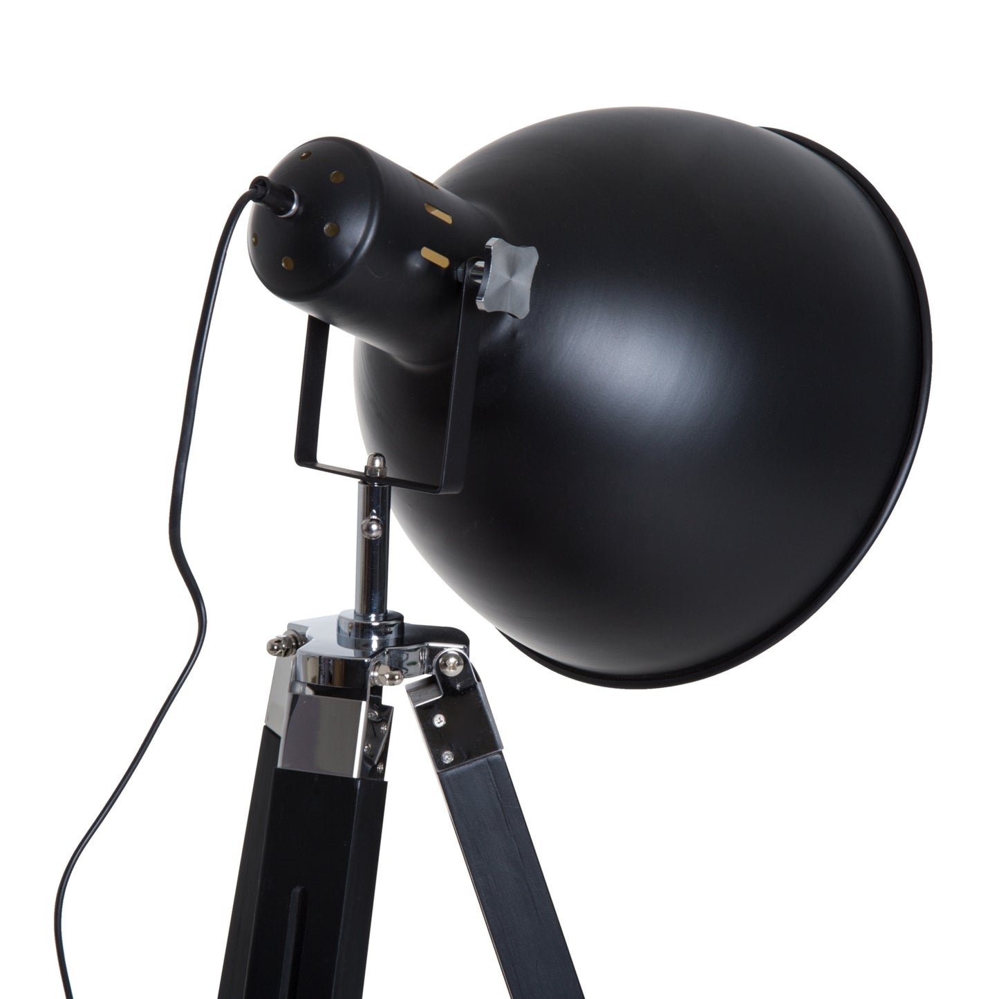 Retro Tripod Floor Lamp  Dome Shade Light Wooden Legs-Black/Gold