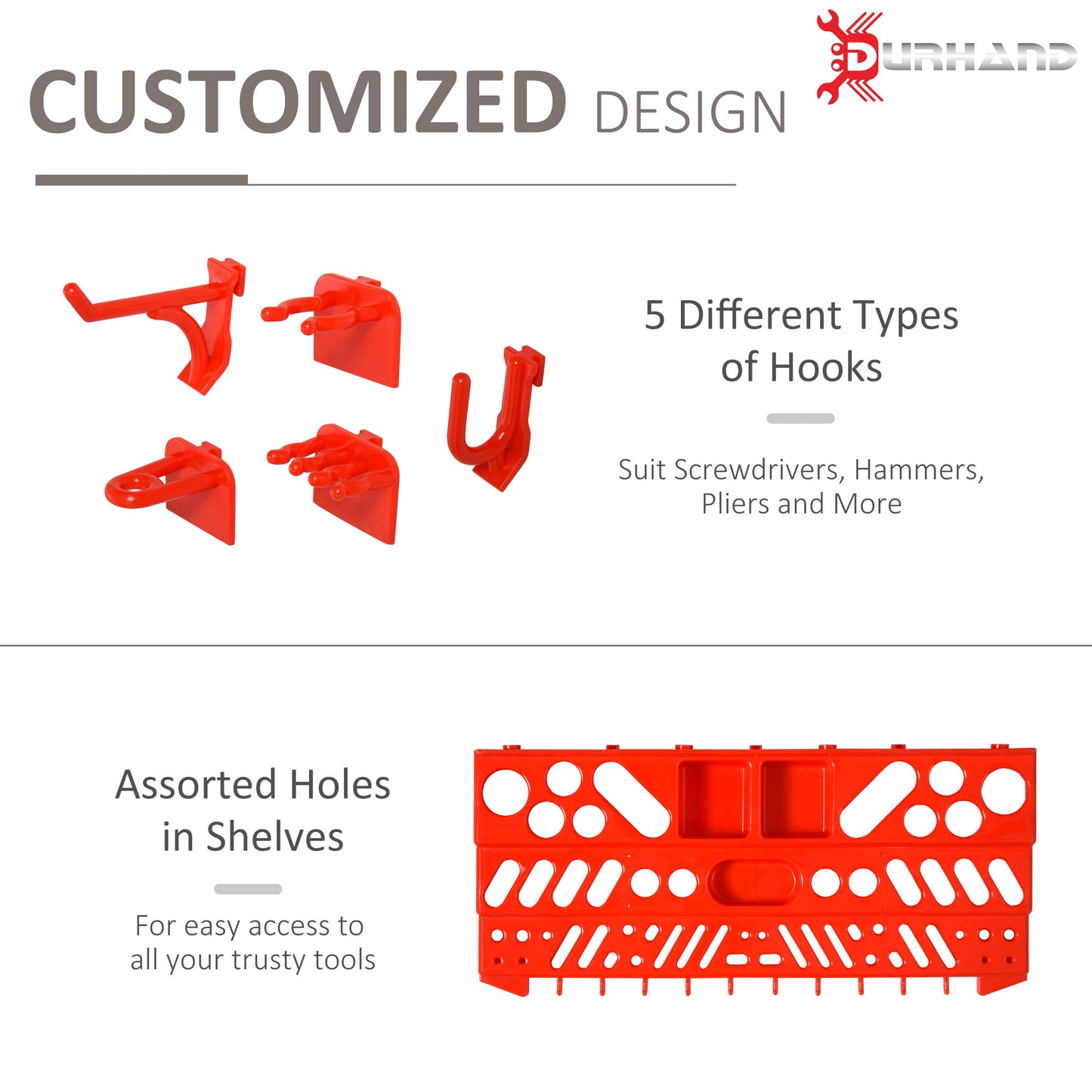 DURHAND PP Wall Mounted Garage Tool Organiser Unit Grey/Red