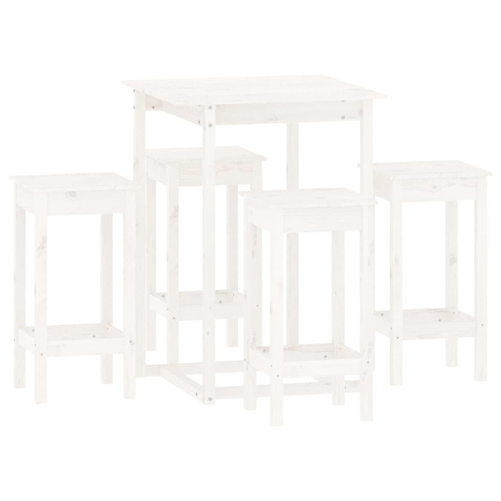 5 Piece Bar Set White Solid Wood Pine