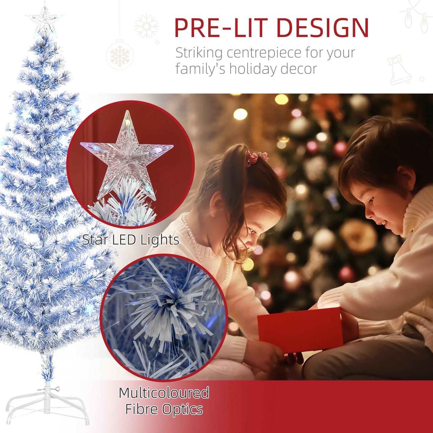 Artificial Fibre Optic Christmas Tree Seasonal Decoration w/ 26 LED HOMCOM