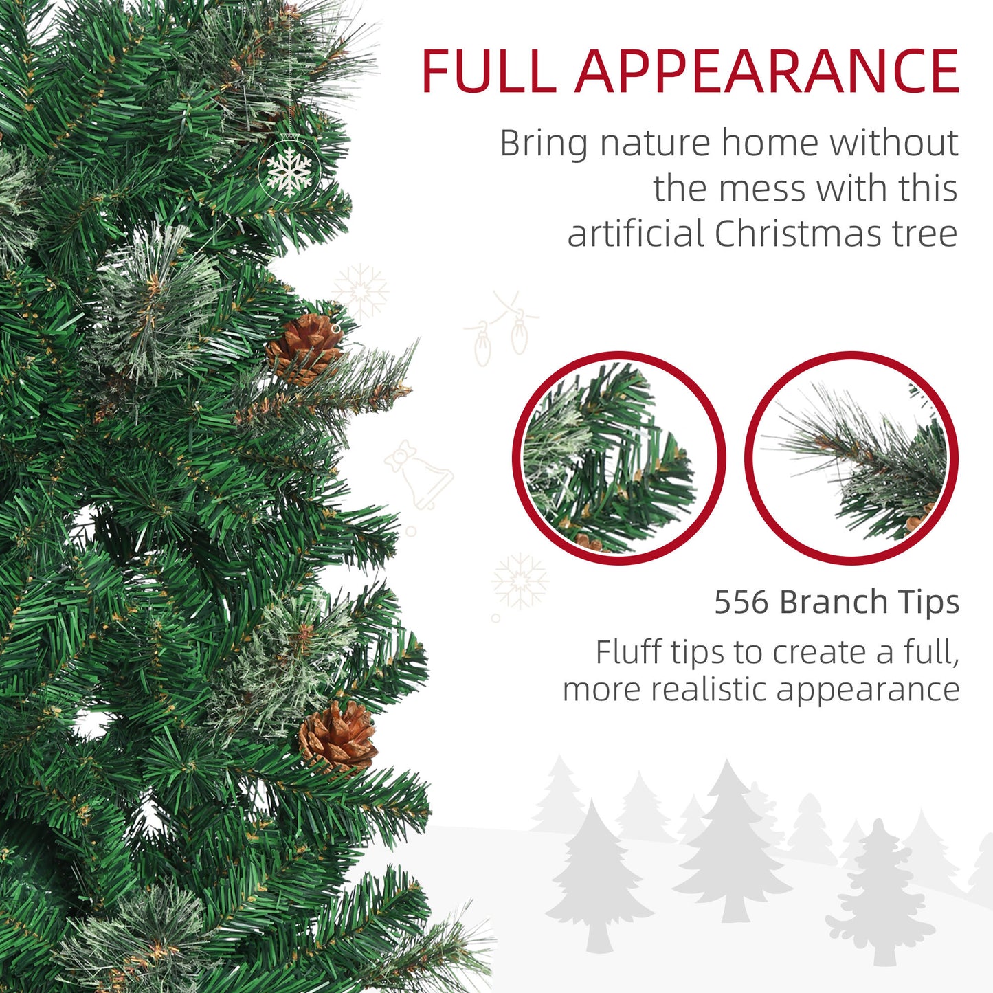 6.5FT Artificial Slim Christmas Tree Holiday Home Decor with Pine Cones