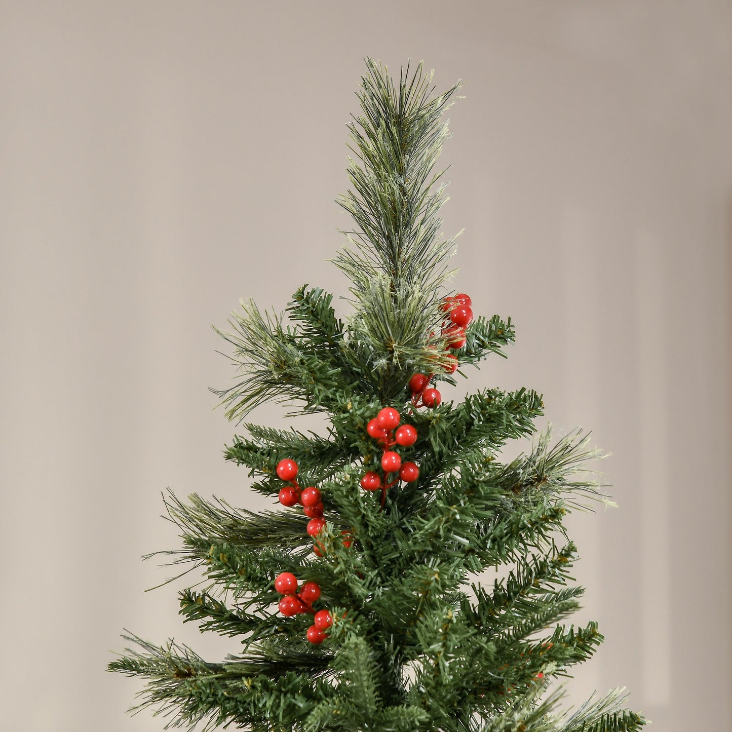 7ft Artificial Christmas Tree Holiday with Pencil Shape, Berries HOMCOM