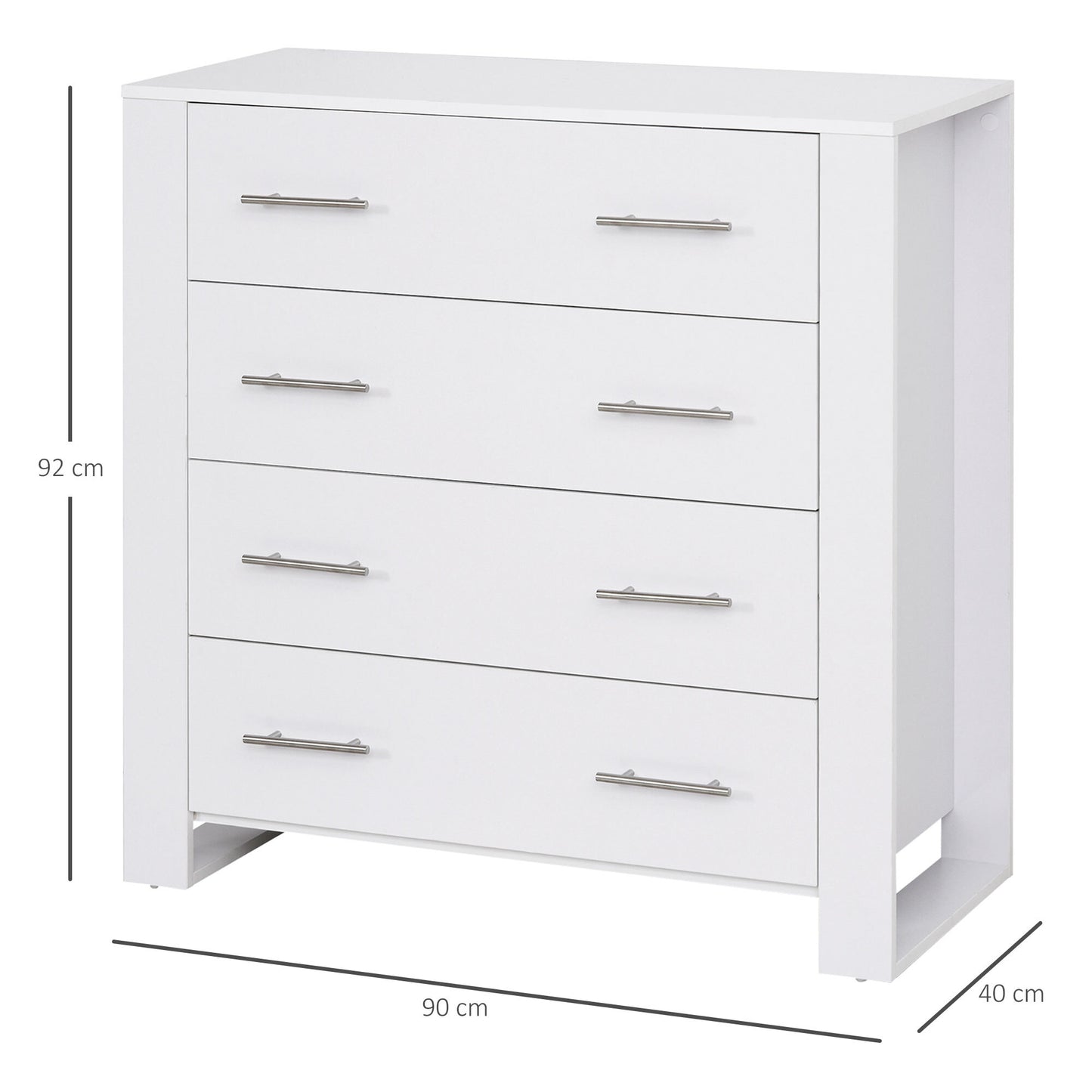 Chest Of 4 Drawers Home Storage Clothes Cabinet Metal Handles White
