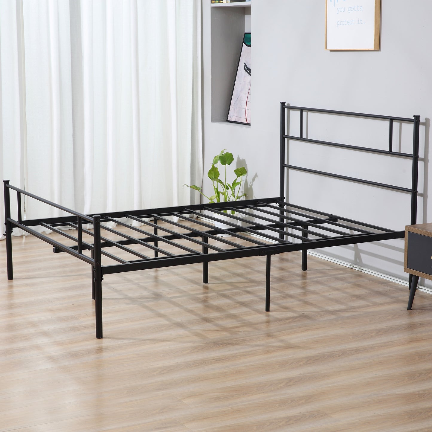 SvvalkaKing Metal Bed Frame w/ Headboard and Footboard