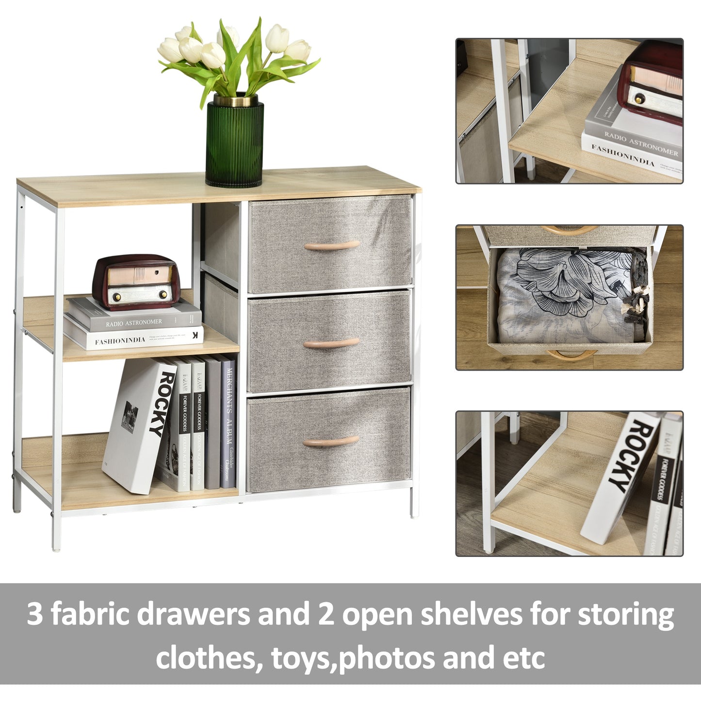 Chest Dresser with 3 Drawers Storage Cabinet Organizer, Beige