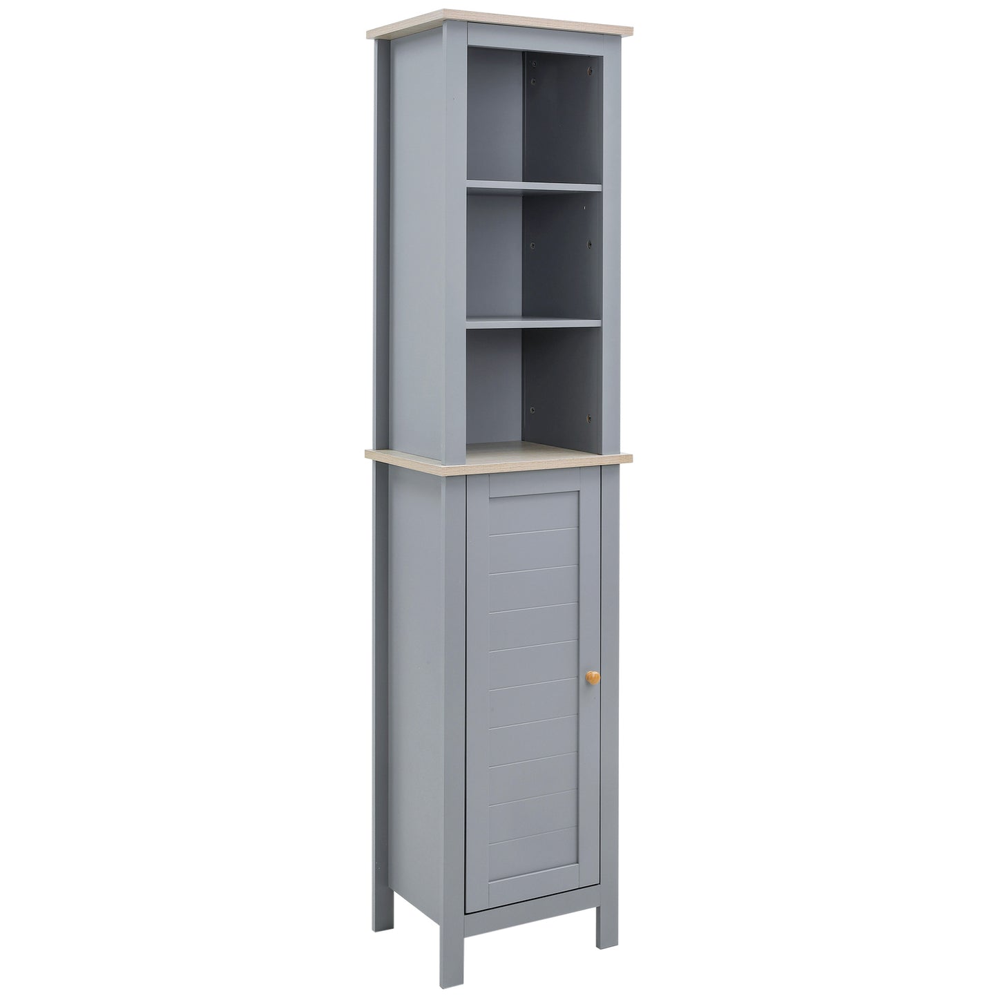 kleankin Bathroom Floor Tall Cabinet Storage Unit w/ Cupboard Adjustable Shelf