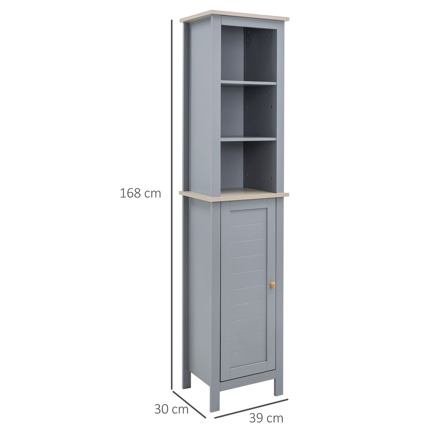 kleankin Bathroom Floor Tall Cabinet Storage Unit w/ Cupboard Adjustable Shelf
