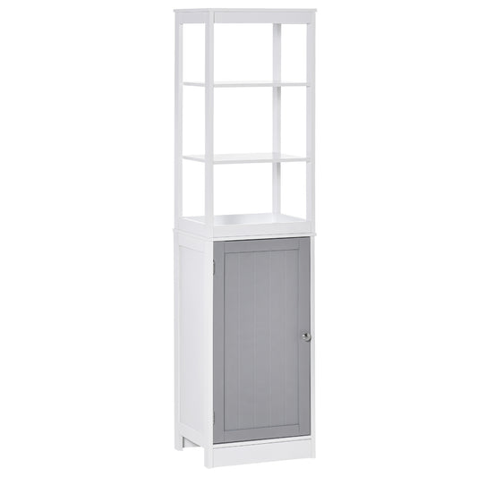 kleankin Bathroom Tall Storage Cabinet Organizer Tower w/ Door Shelves White