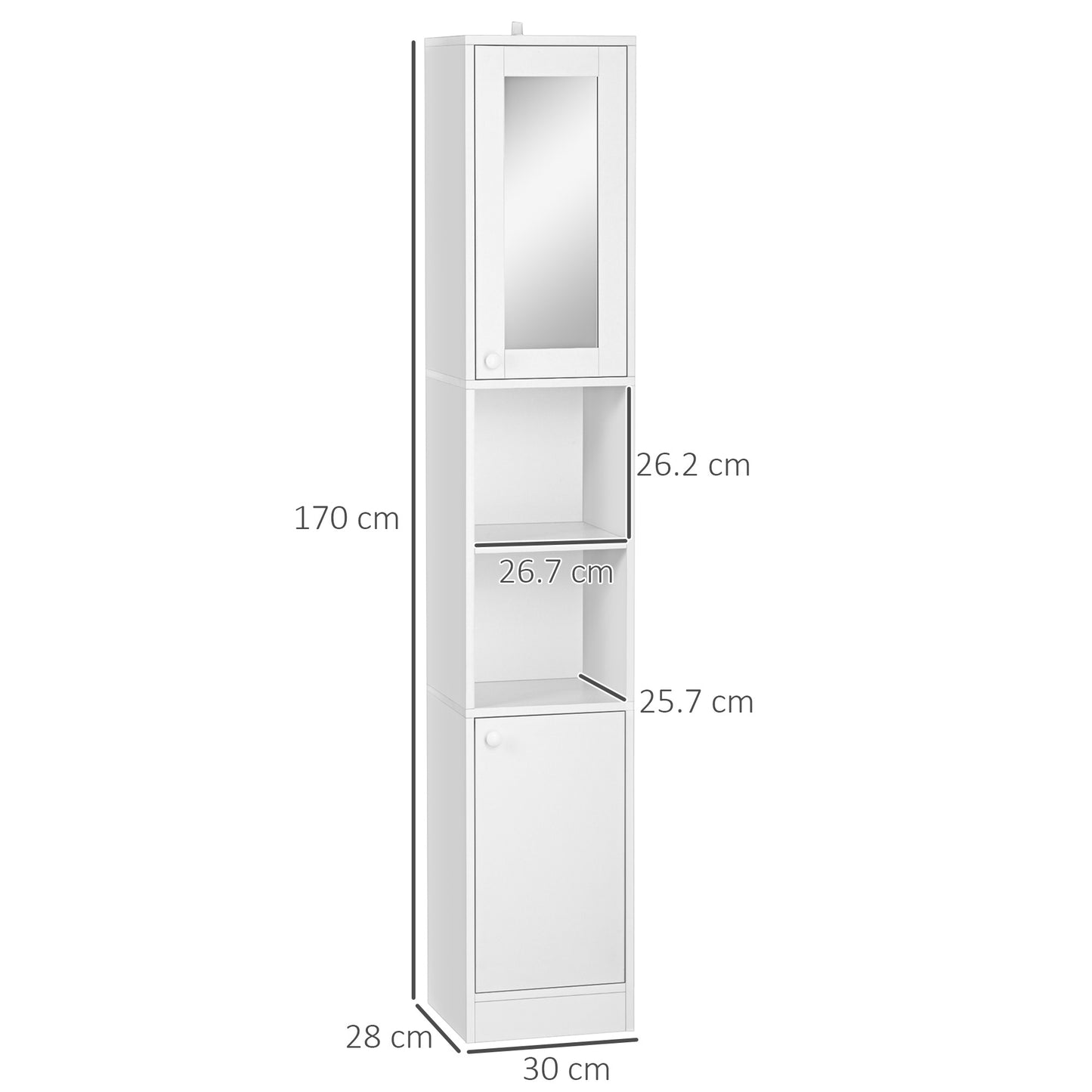 kleankin Tall Bathroom Storage Cabinet Narrow Freestanding Cabinet with Mirror