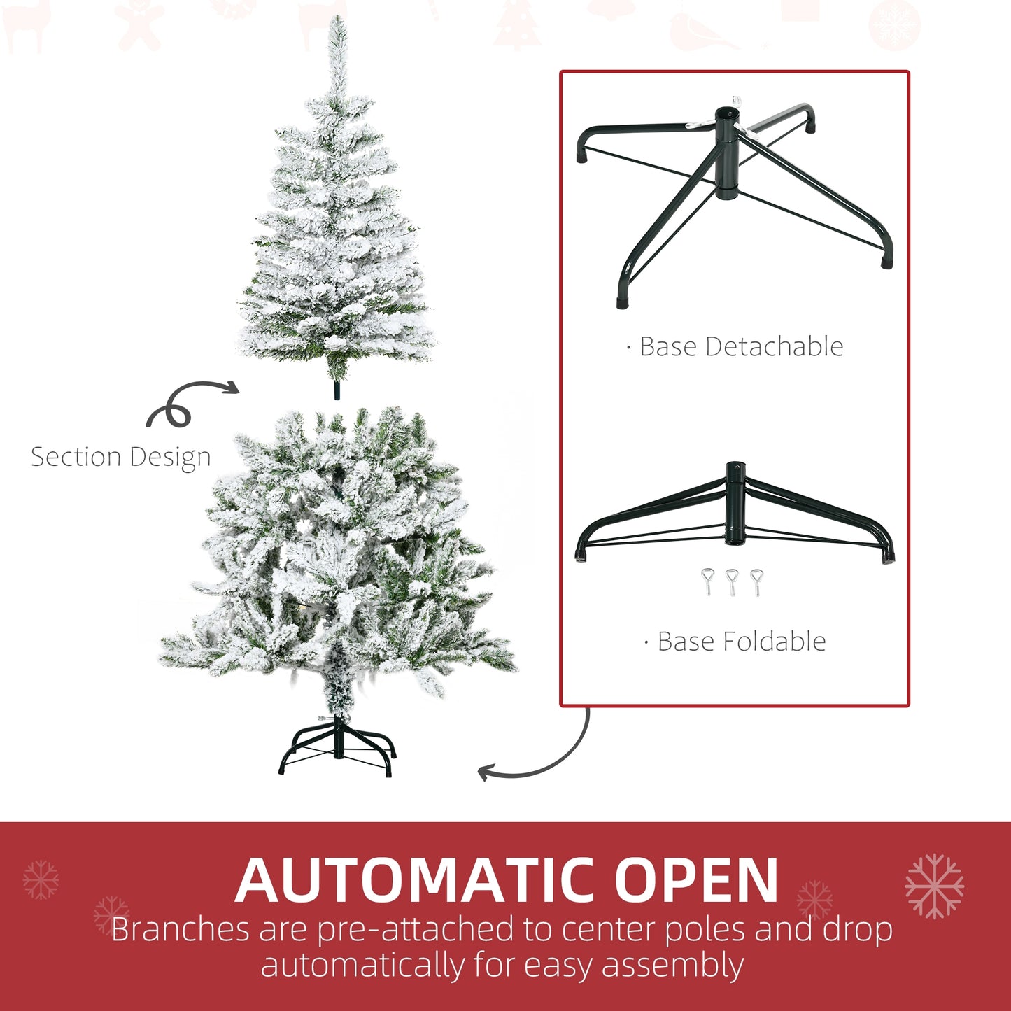 5ft Snow Flocked Artificial Christmas Tree w/ Realistic Branch Tips HOMCOM