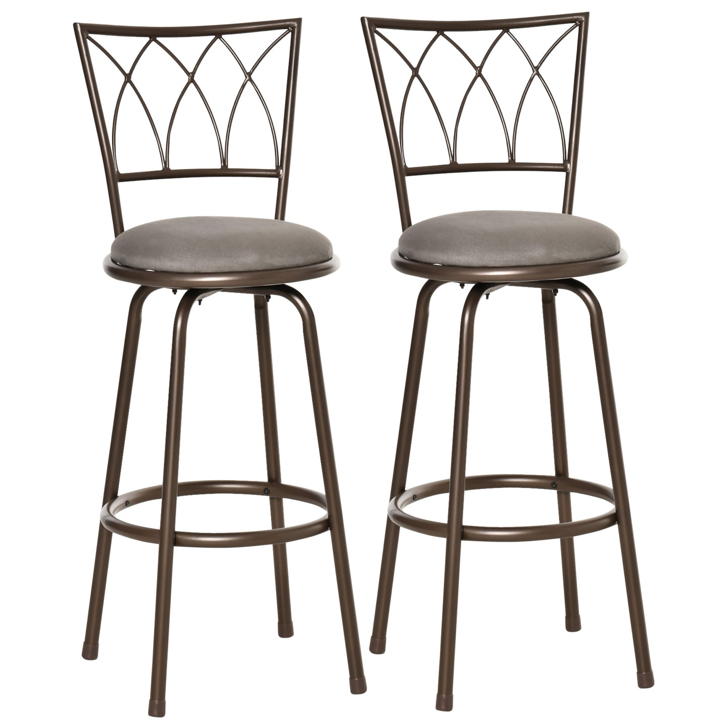 Set of 2 Bar Chairs Swivel Armless Upholstered Metal Frame Barstools
