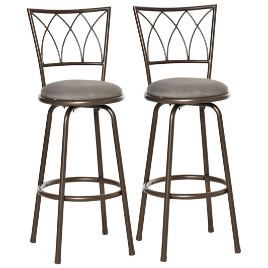 Set of 2 Bar Chairs Swivel Armless Upholstered Metal Frame Barstools