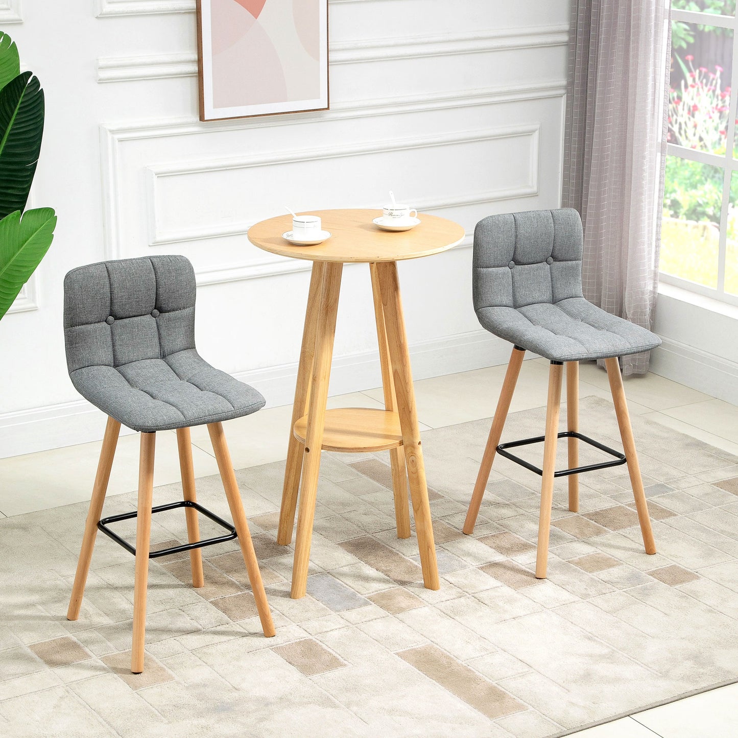 Bar stool Set of 2 Armless Button-Tufted Counter Height Bar Chairs Grey