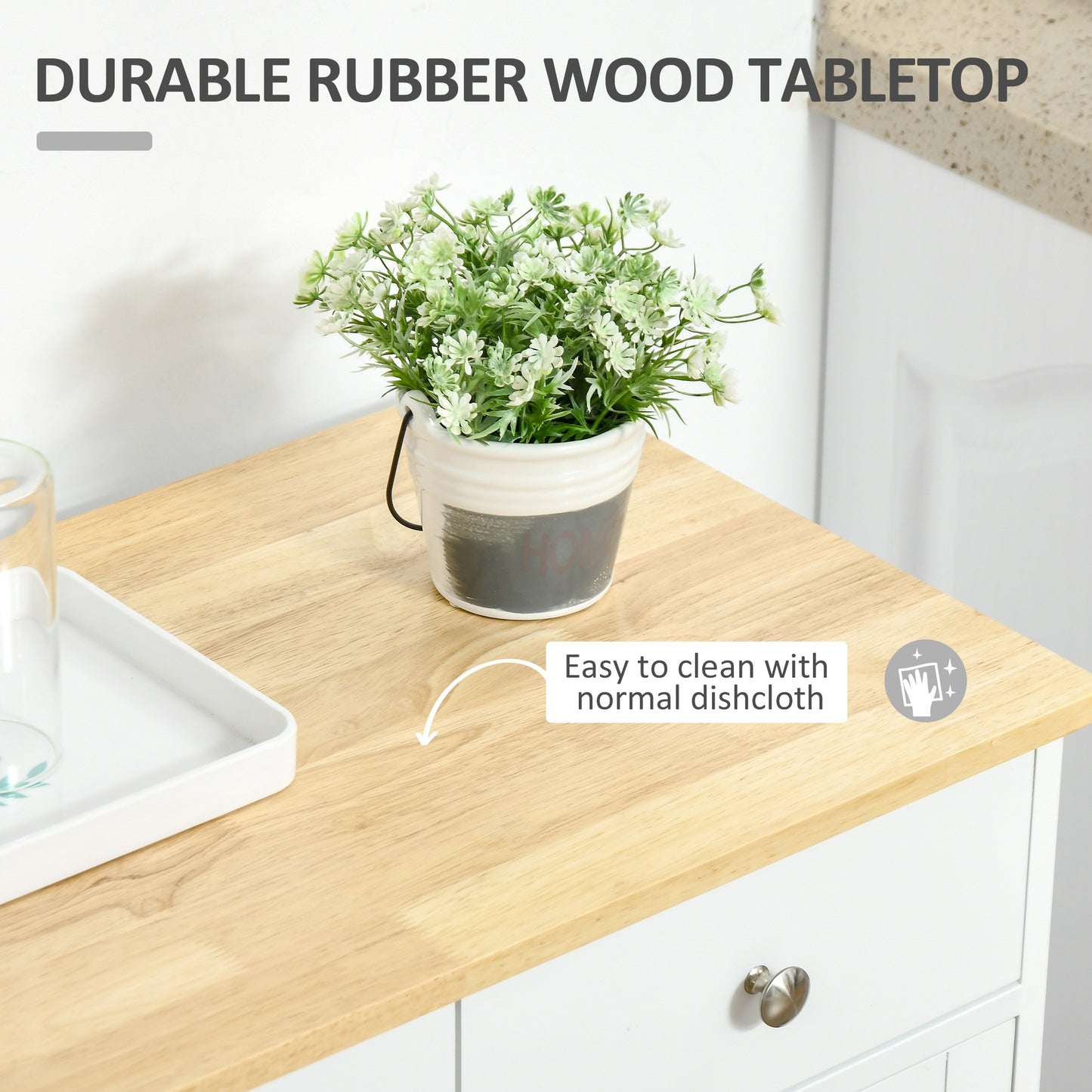 SvvalkaRubber Wood Top Kitchen Cupboard Side Cabinet Island w/Adjustable Shelf