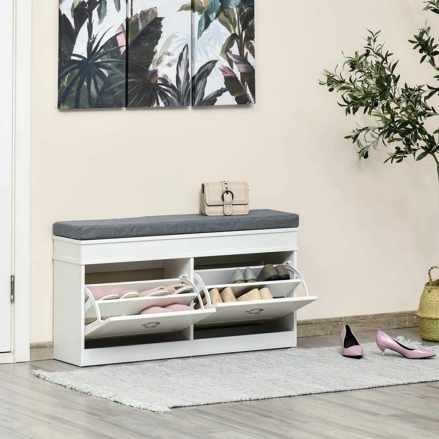 Shoe Storage Bench with Seat Cushion Cabinet Organizer with 2 Drawers