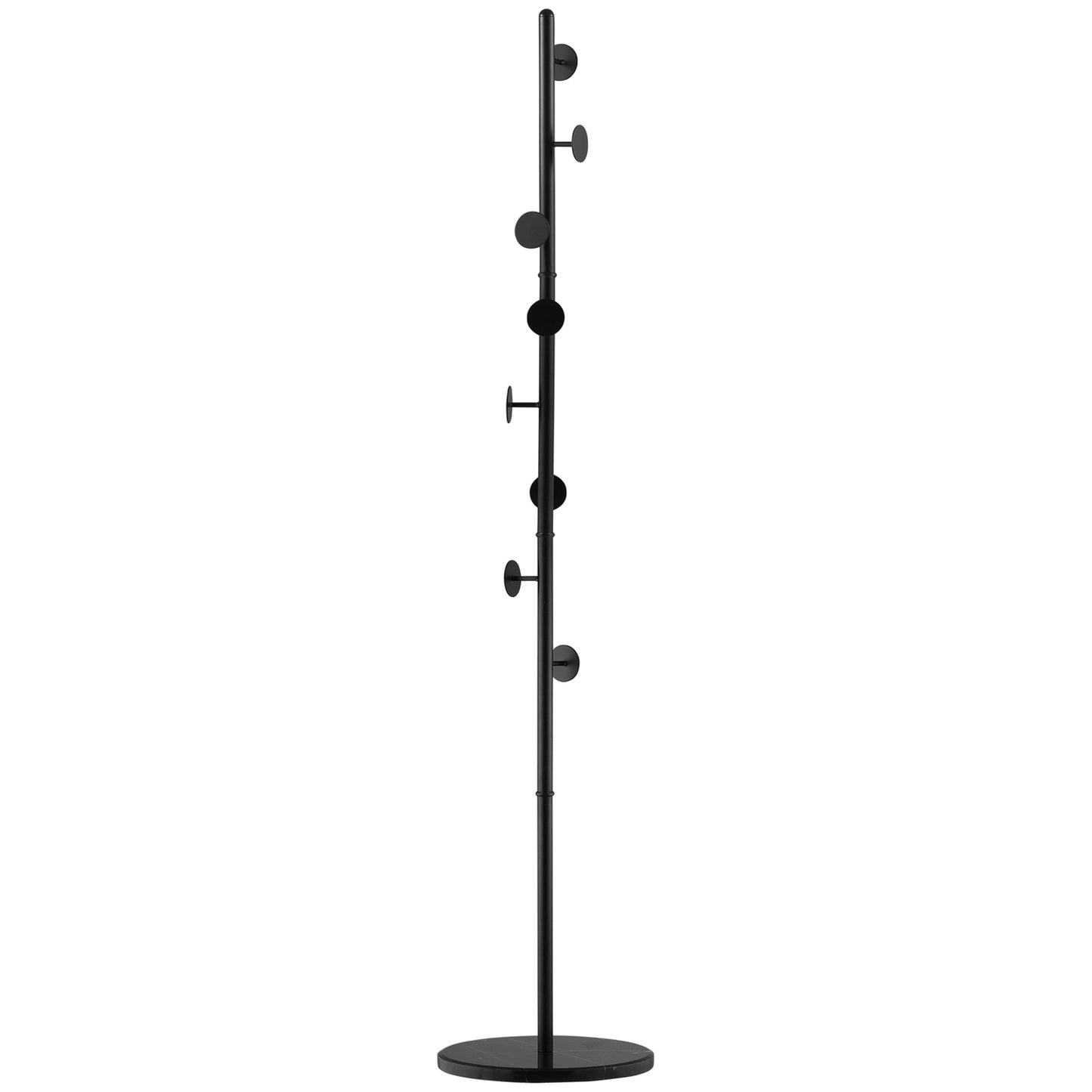 Steel Coat Stand Rack Marble Base 8 Hook for Living Room Entryway,Black