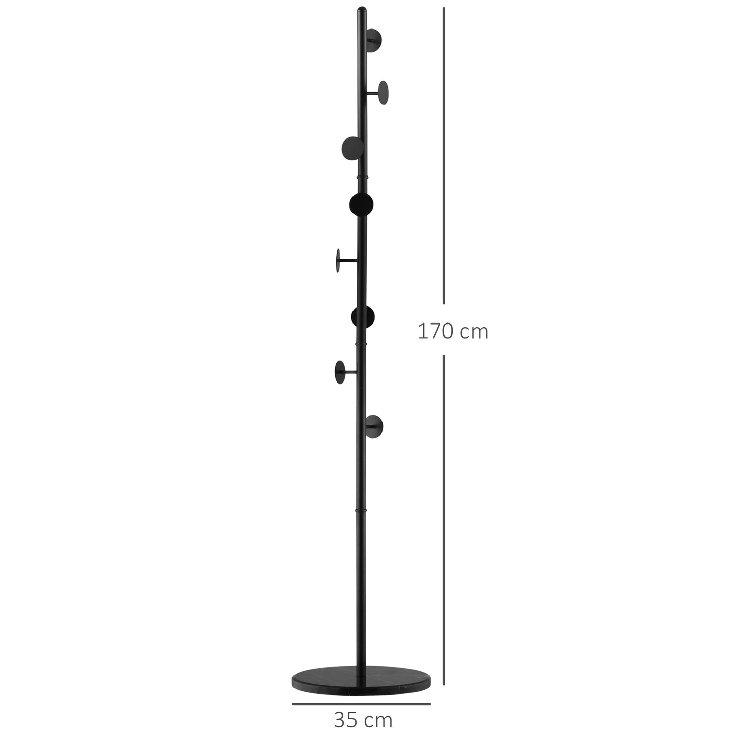 Steel Coat Stand Rack Marble Base 8 Hook for Living Room Entryway,Black