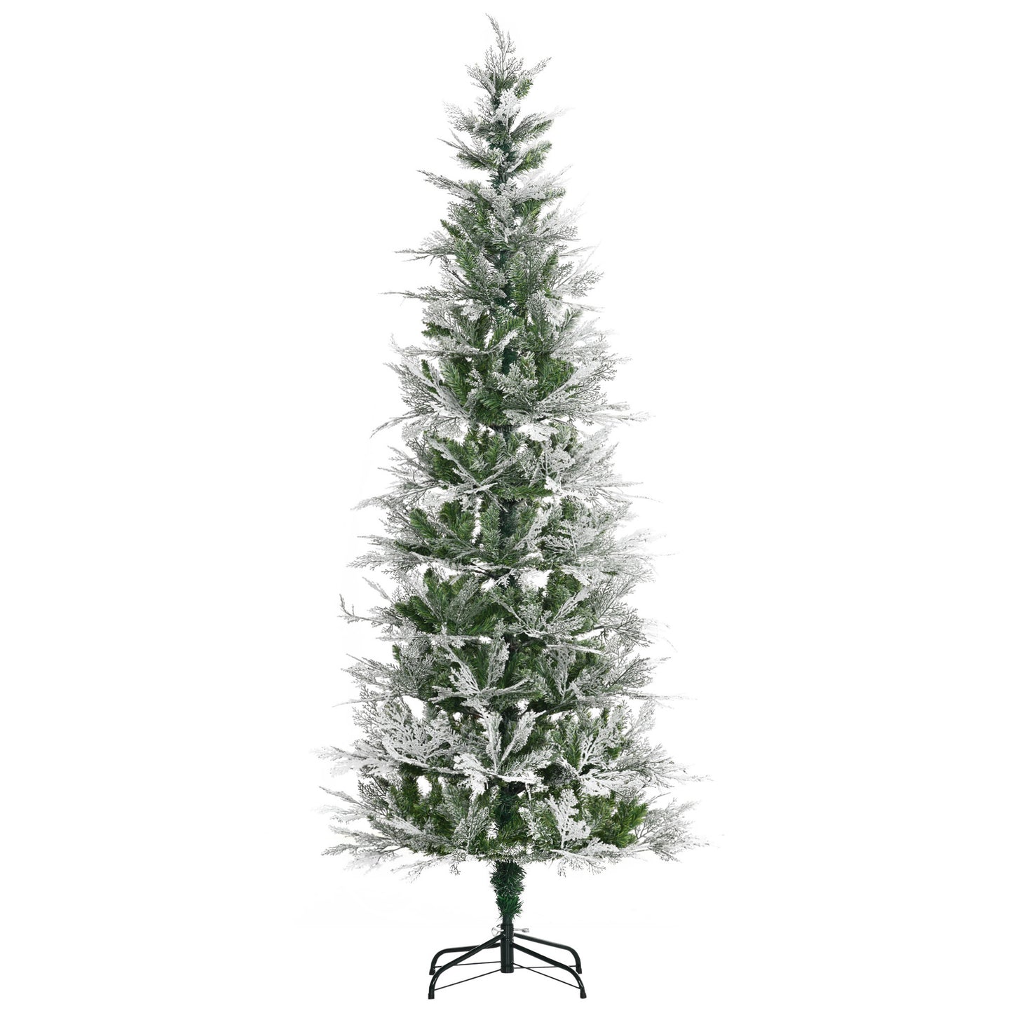 7 Foot Snow Flocked Artificial Christmas Tree Holiday with Pencil Shape HOMCOM