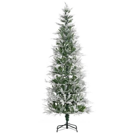 7 Foot Snow Flocked Artificial Christmas Tree Holiday with Pencil Shape HOMCOM