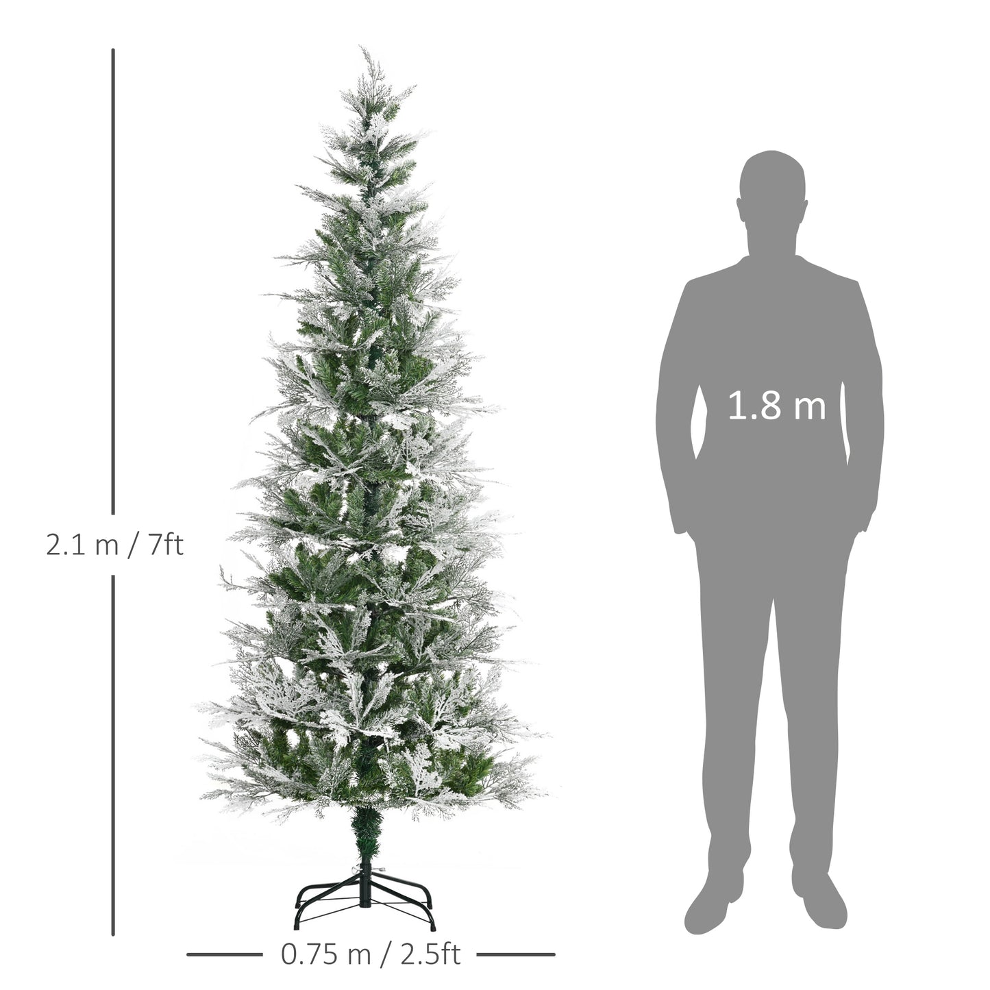 7 Foot Snow Flocked Artificial Christmas Tree Holiday with Pencil Shape HOMCOM