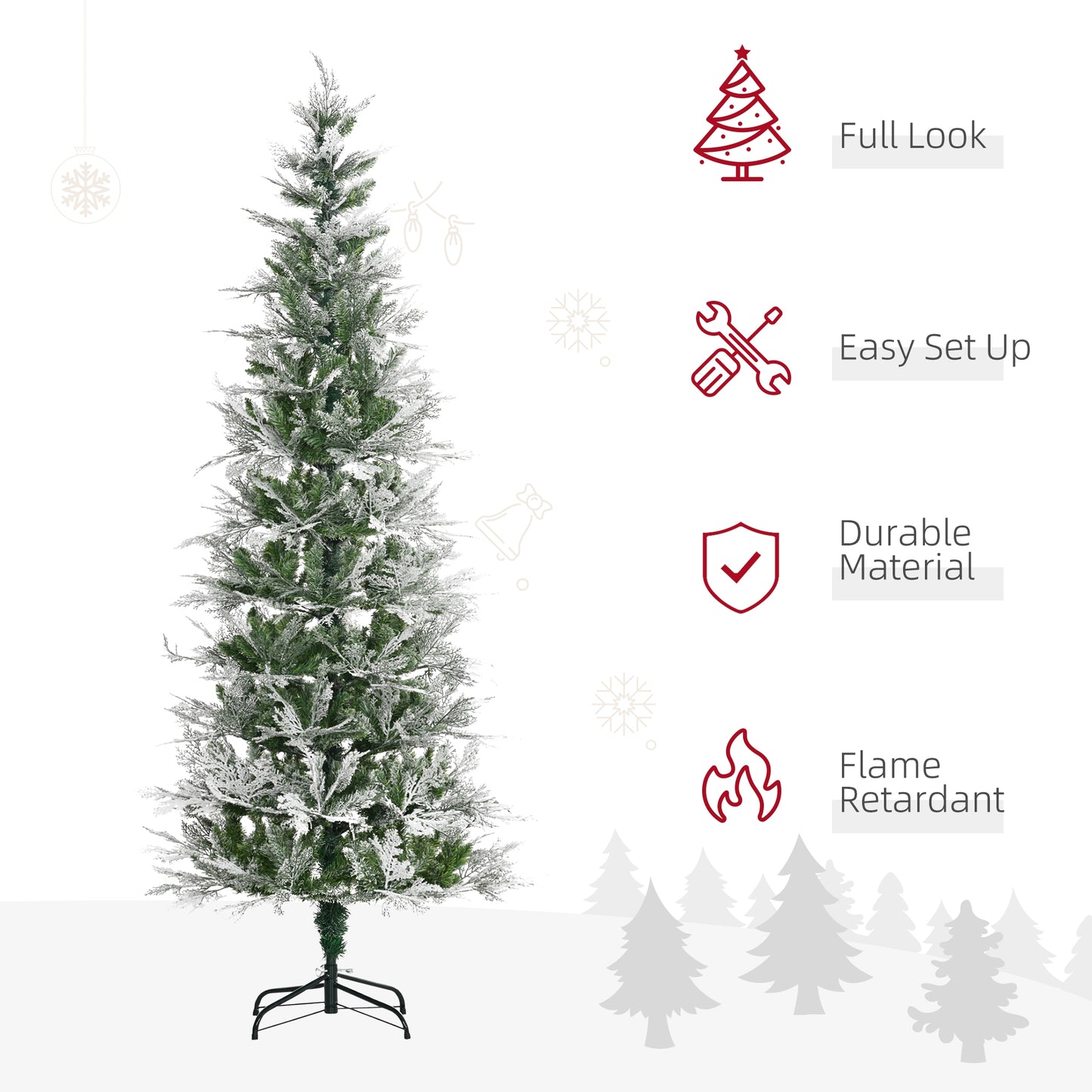 7 Foot Snow Flocked Artificial Christmas Tree Holiday with Pencil Shape HOMCOM