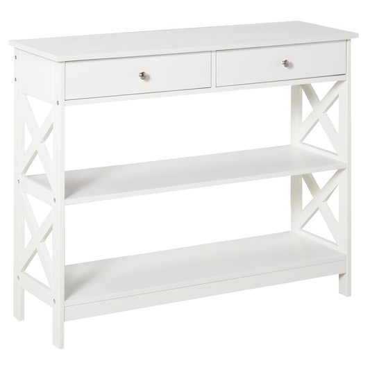 Console Table Side Desk Shelves Drawers Open Top Hfiallway White