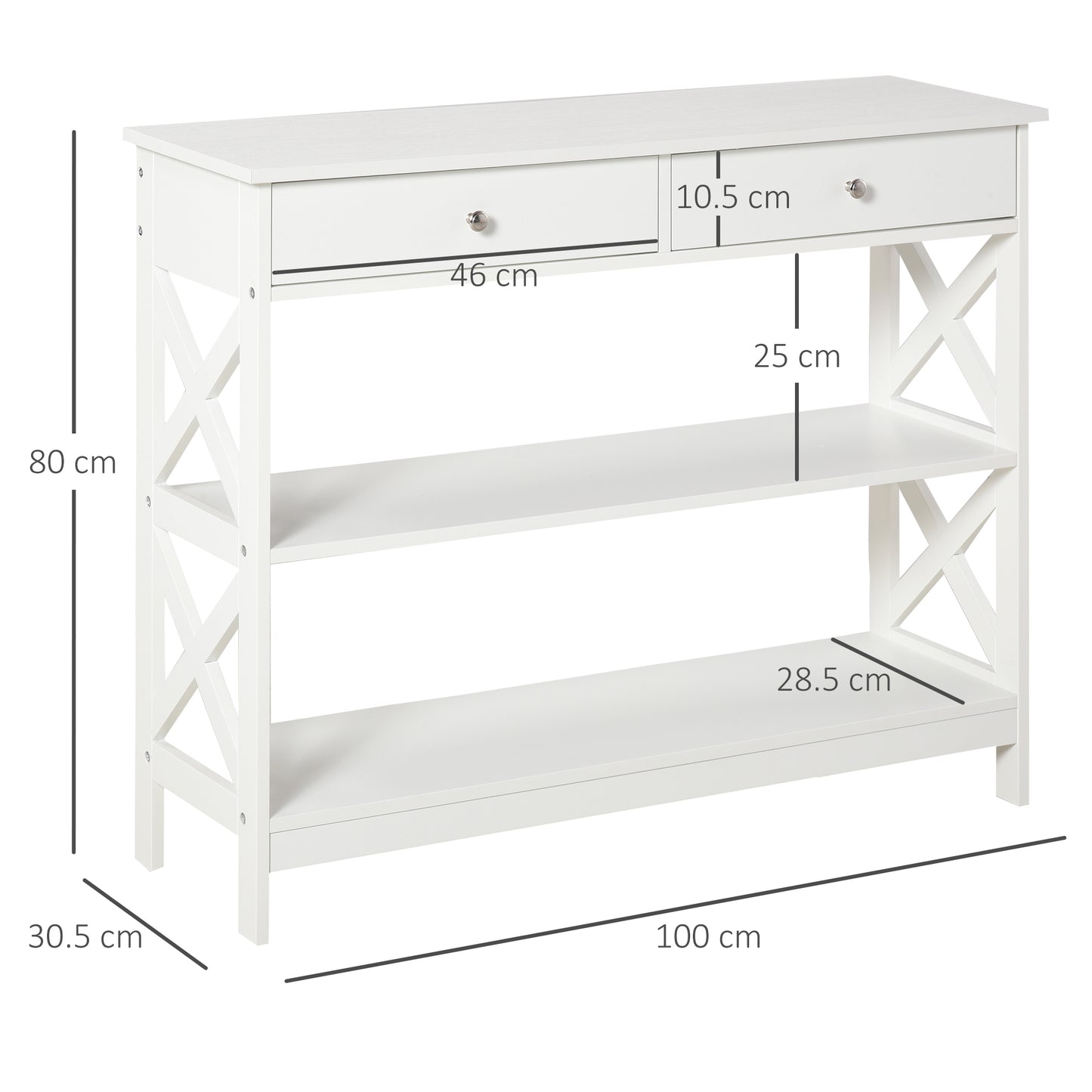 Console Table Side Desk Shelves Drawers Open Top Hfiallway White