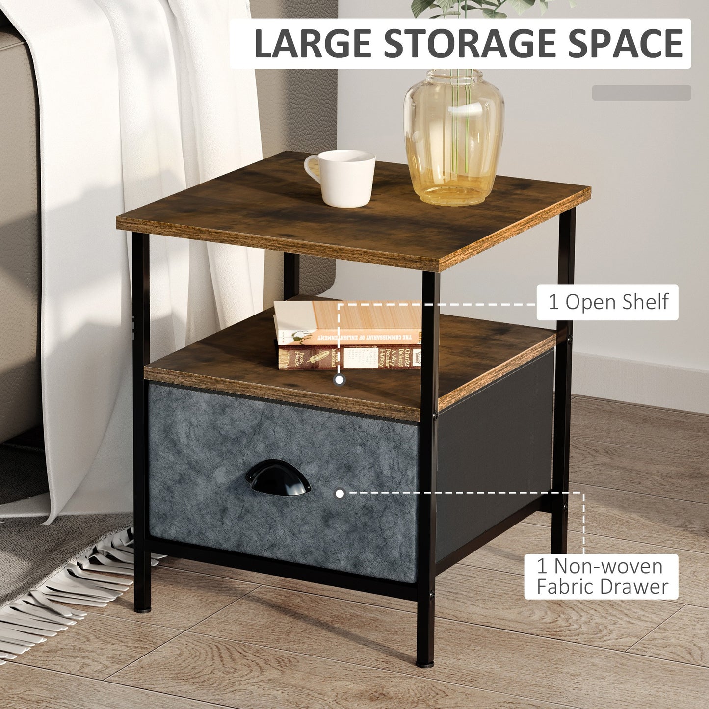 SvvalkaSide Table Vintage Nightstand Coffee Table w/ Drawer for Living Room