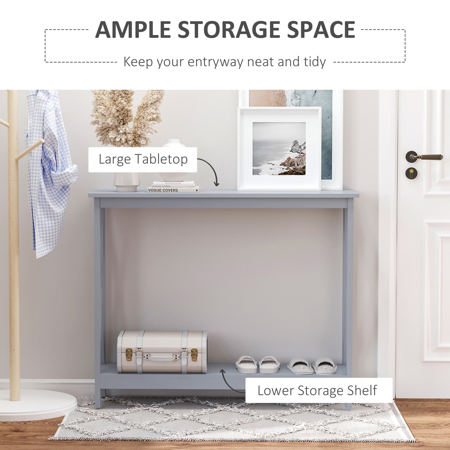 Wooden Console Table Storage Drawer Shelf Entryway Display Stand